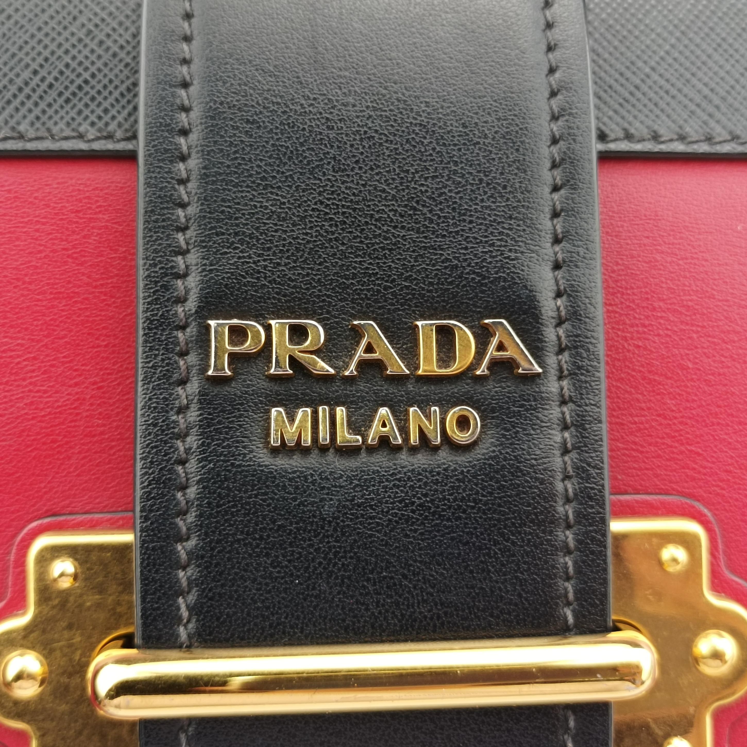 Pre-owned Prada Cahier Red x Black Leather 1BD045 shoulderbag | stylenewstar