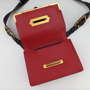 Pre-owned Prada Cahier Red x Black Leather 1BD045 shoulderbag | stylenewstar