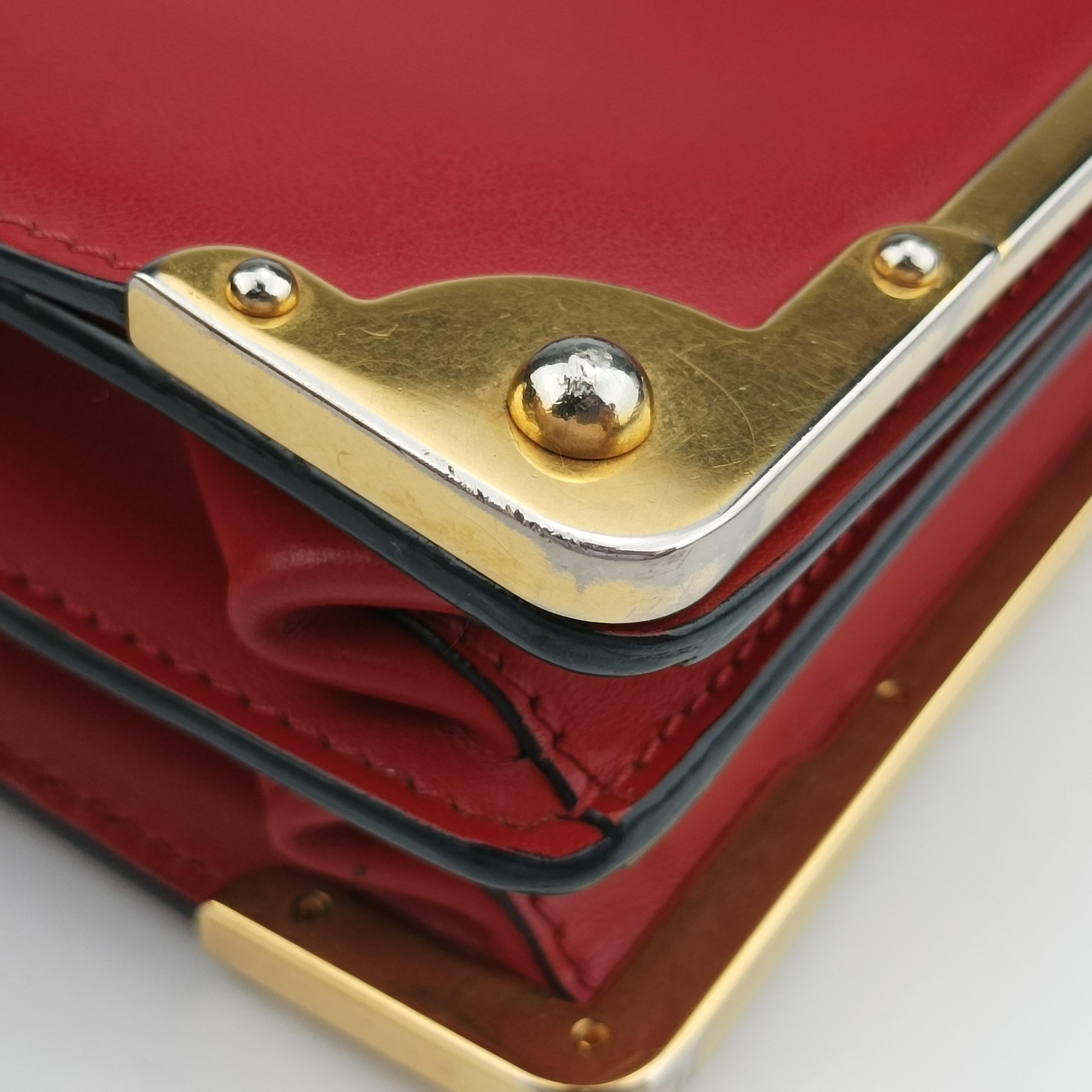 Pre-owned Prada Cahier Red x Black Leather 1BD045 shoulderbag | stylenewstar