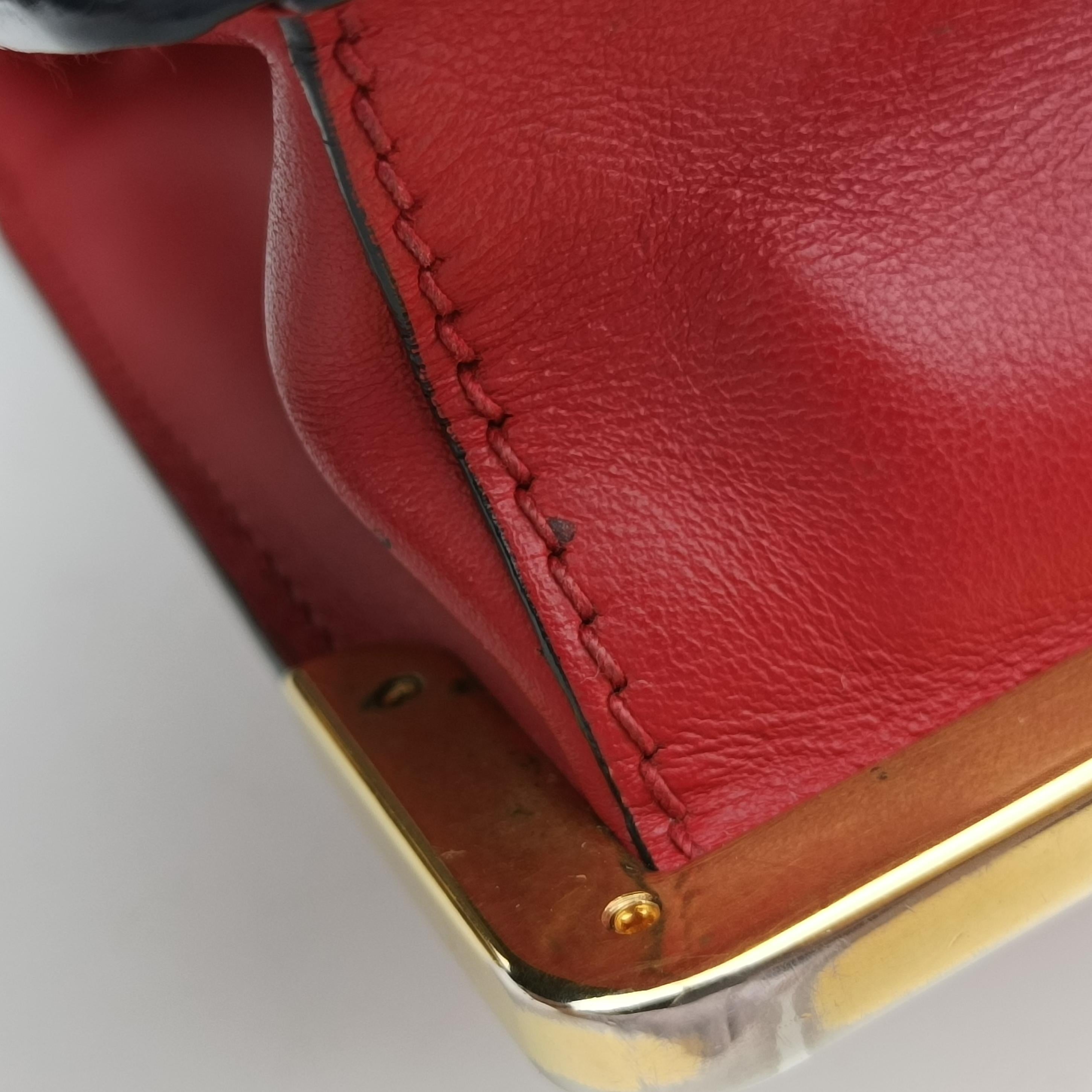 Pre-owned Prada Cahier Red x Black Leather 1BD045 shoulderbag | stylenewstar