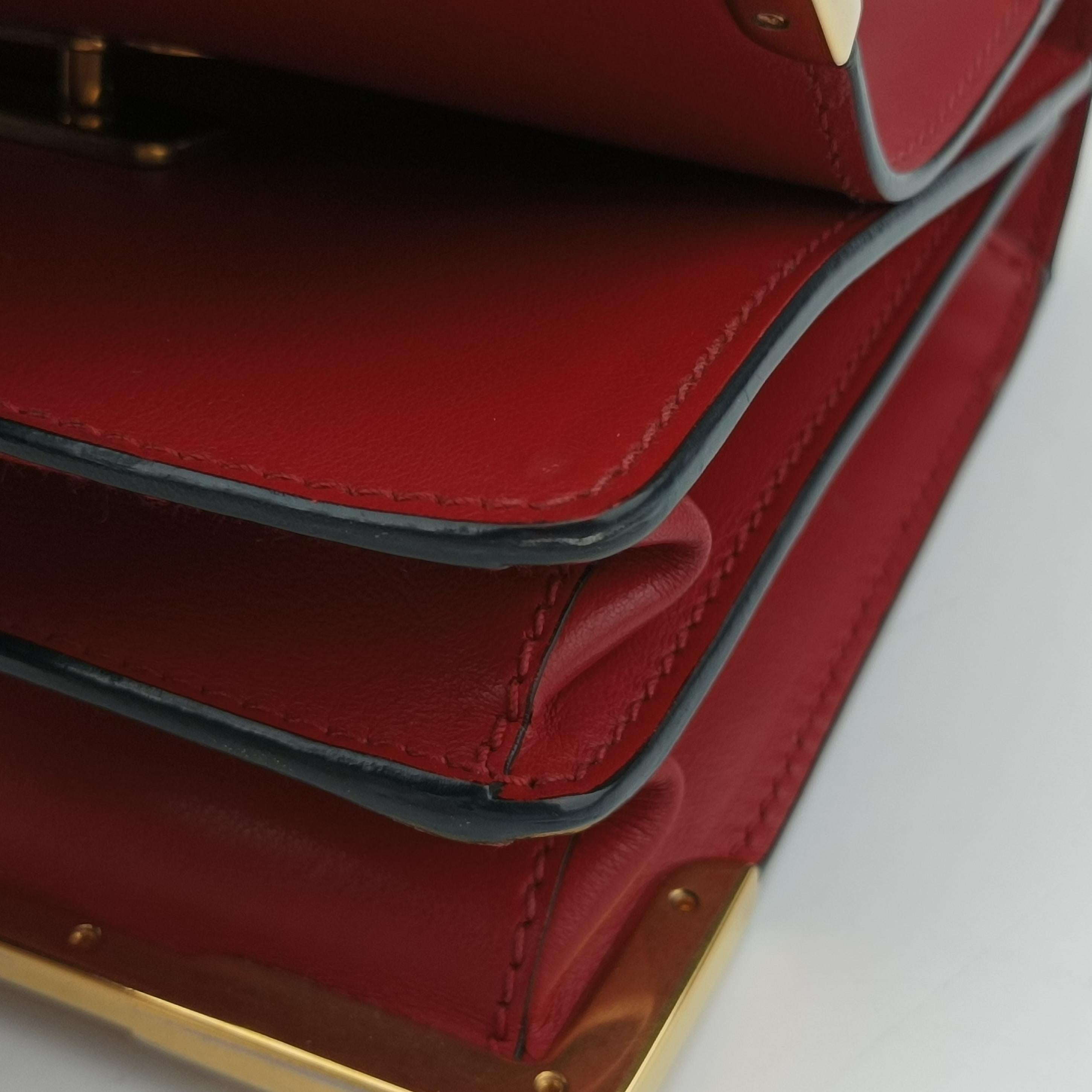 Pre-owned Prada Cahier Red x Black Leather 1BD045 shoulderbag | stylenewstar