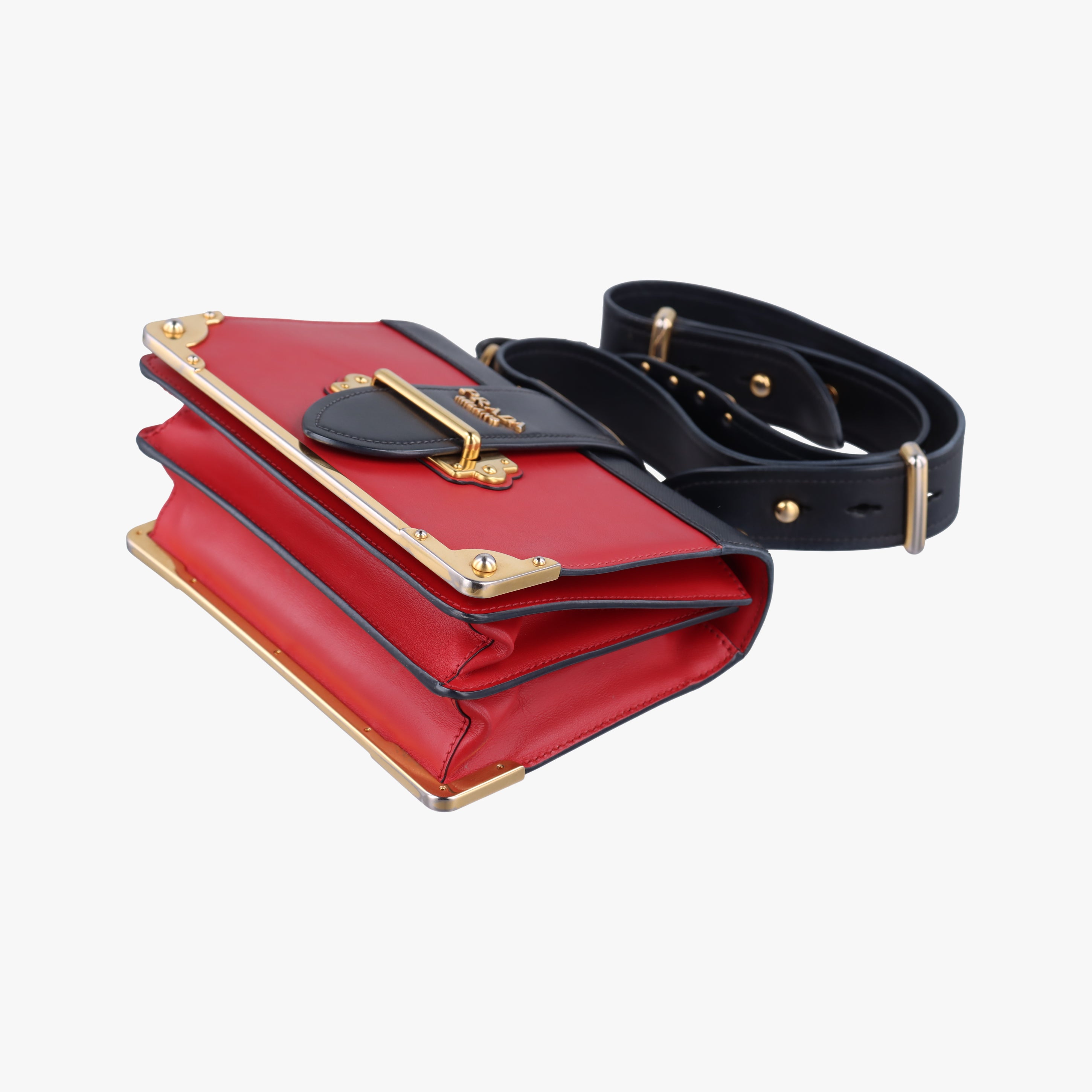 Pre-owned Prada Cahier Red x Black Leather 1BD045 shoulderbag | stylenewstar