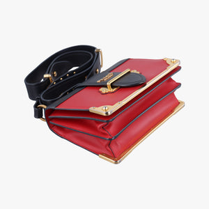 Pre-owned Prada Cahier Red x Black Leather 1BD045 shoulderbag | stylenewstar