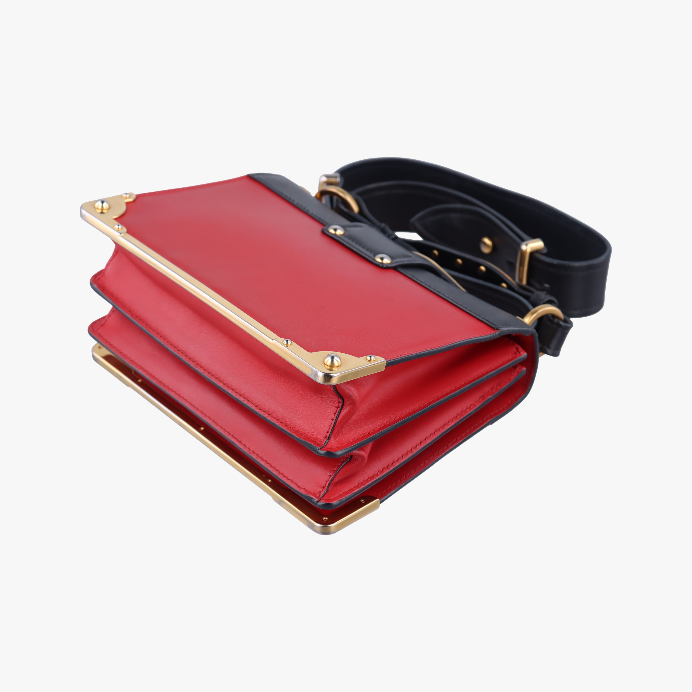 Pre-owned Prada Cahier Red x Black Leather 1BD045 shoulderbag | stylenewstar