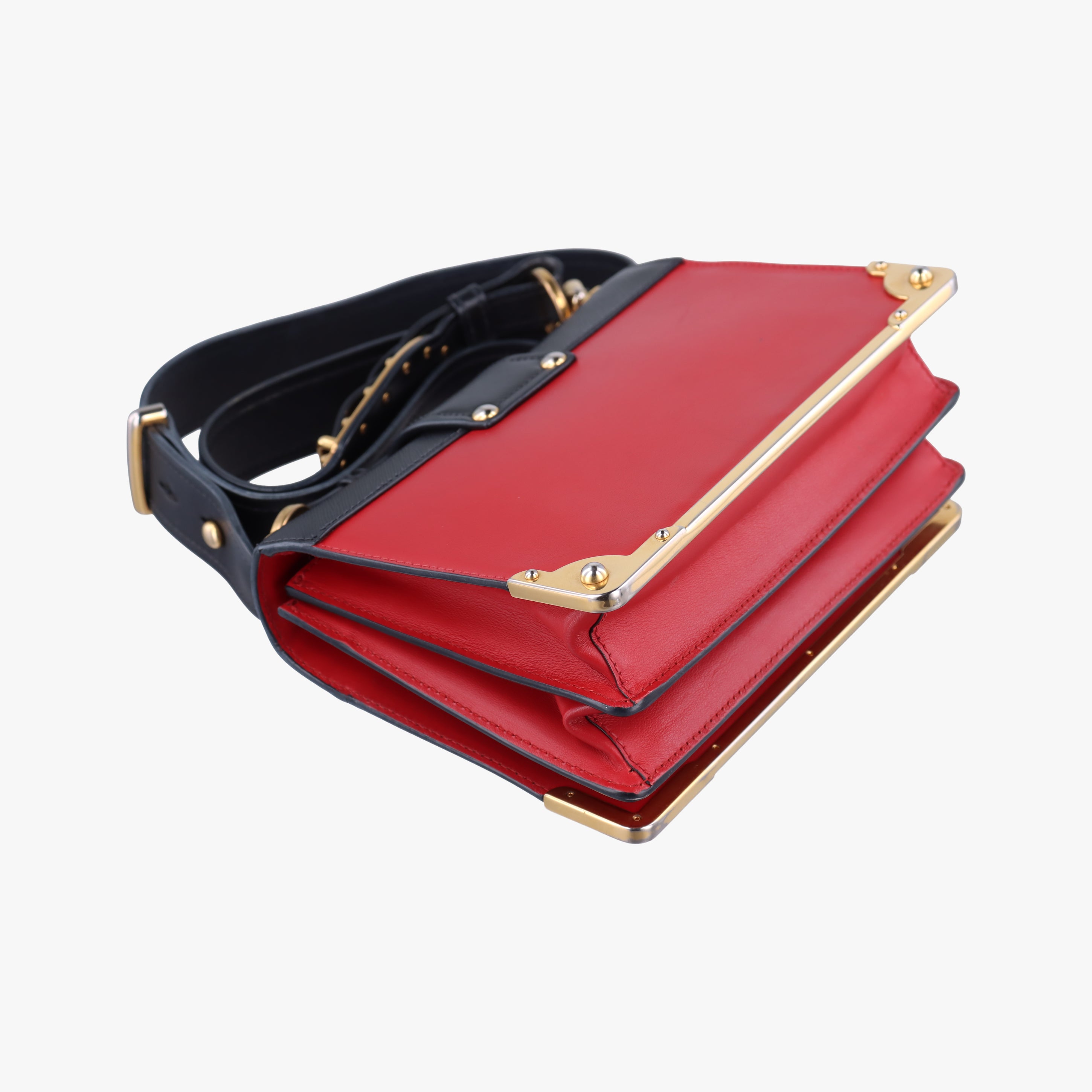 Pre-owned Prada Cahier Red x Black Leather 1BD045 shoulderbag | stylenewstar