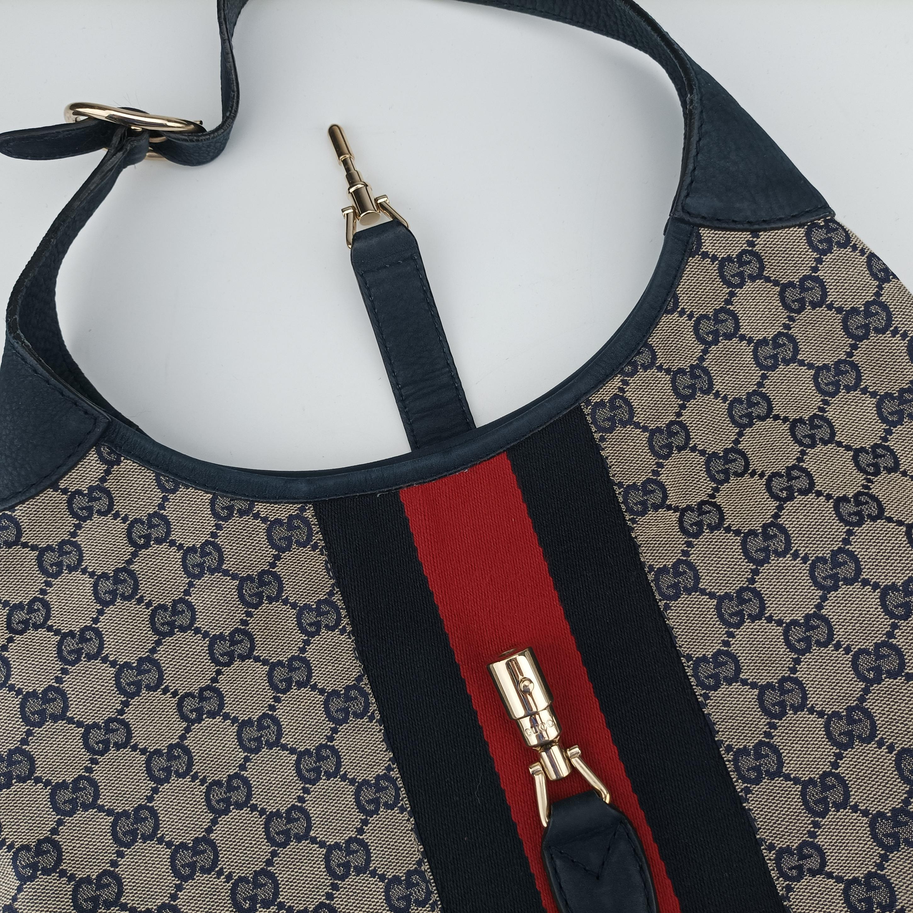 Pre-owned Gucci Jackie Flora Hobo beige×navy×red canvas x leather 277520 handbag | stylenewstar