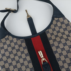 Pre-owned Gucci Jackie Flora Hobo beige×navy×red canvas x leather 277520 handbag | stylenewstar