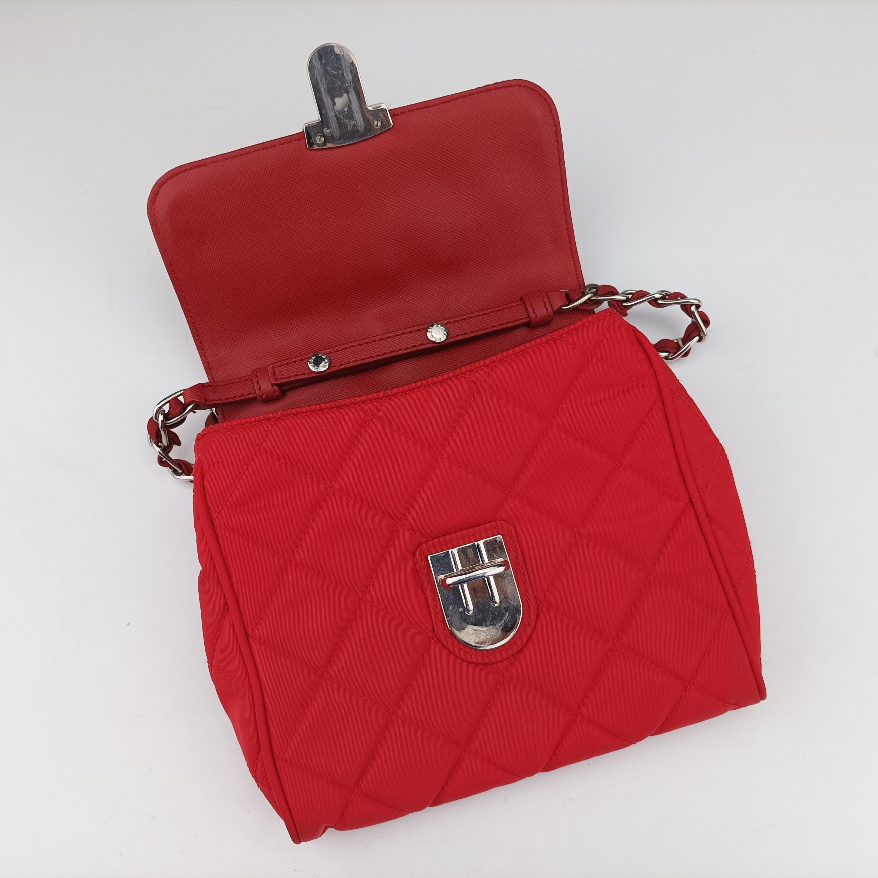 Pre-owned Prada Fuchsia Fabric Impuntu Flap Red nylon  shoulderbag | stylenewstar