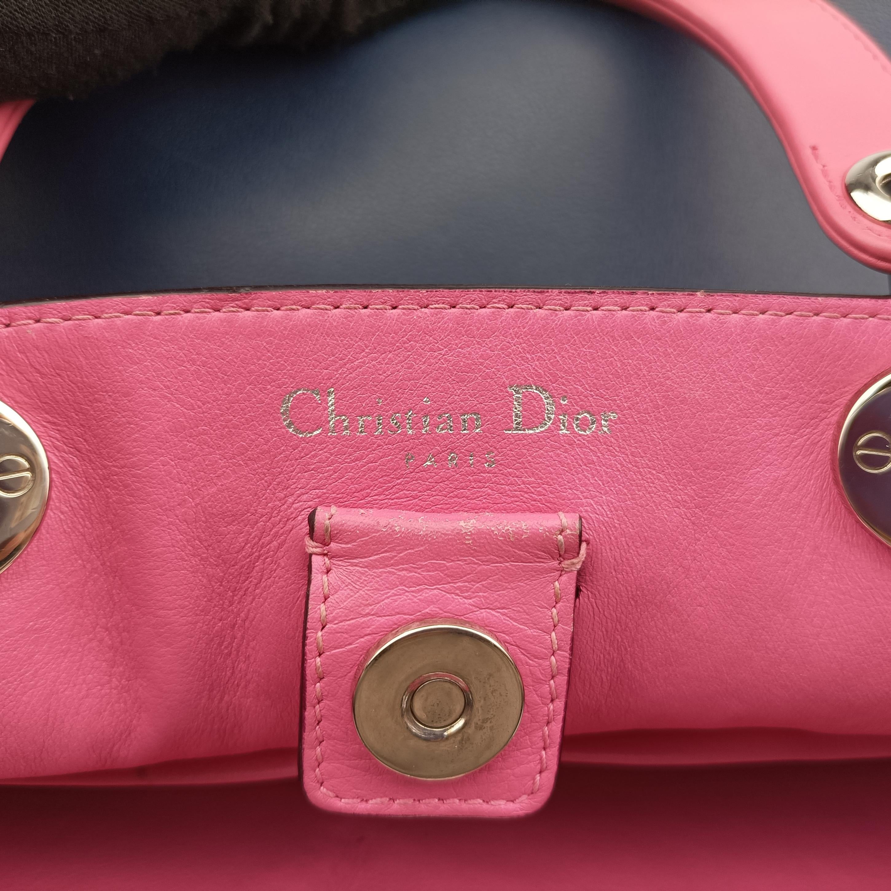 Pre-owned Christian Dior Diorissimo Navy x Pink Leather  shoulderbag | stylenewstar