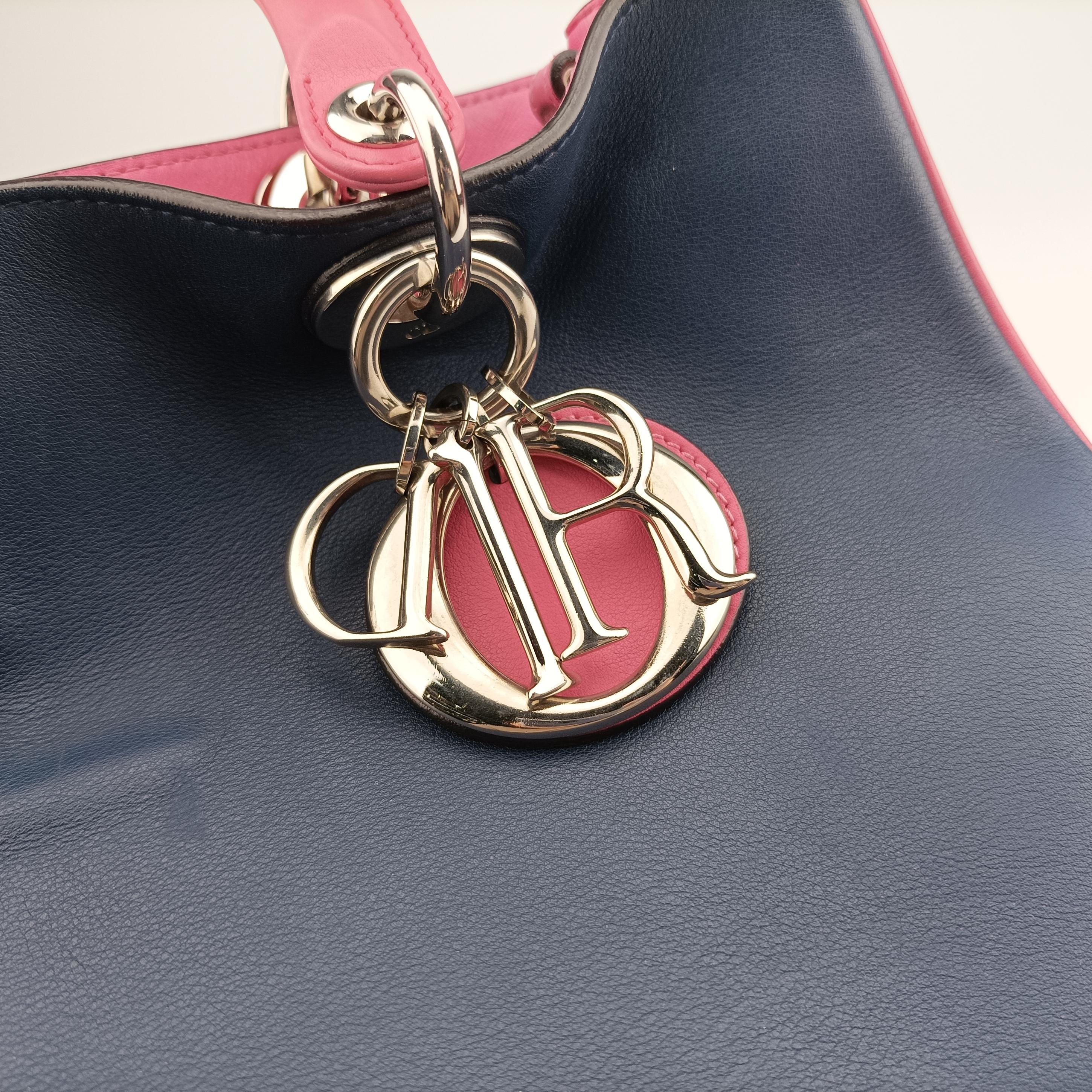 Pre-owned Christian Dior Diorissimo Navy x Pink Leather  shoulderbag | stylenewstar