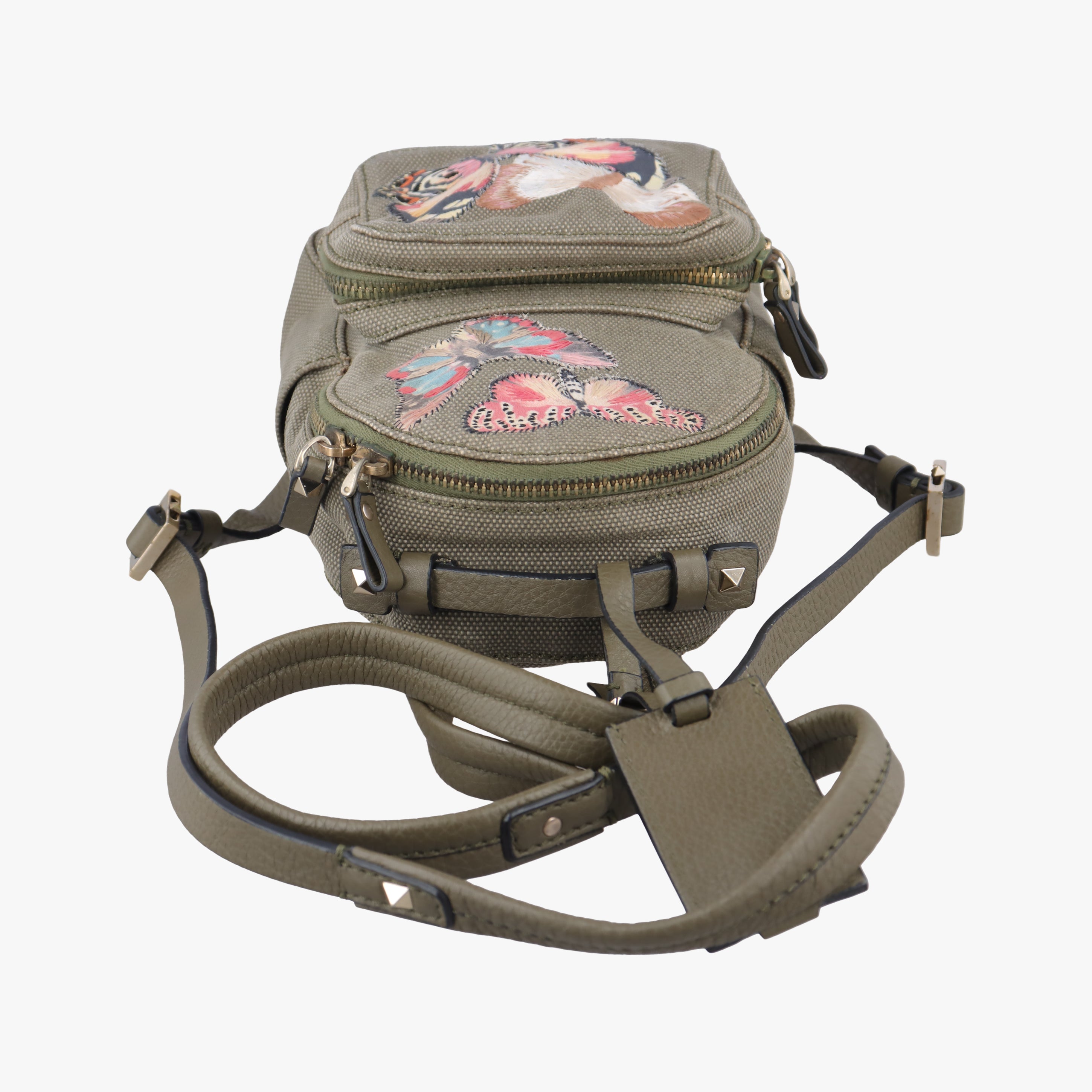 Secondhand Valentino Embroidered butterfly Green x Beige x Multicolor canvas  backpack/rucksack | stylenewstar
