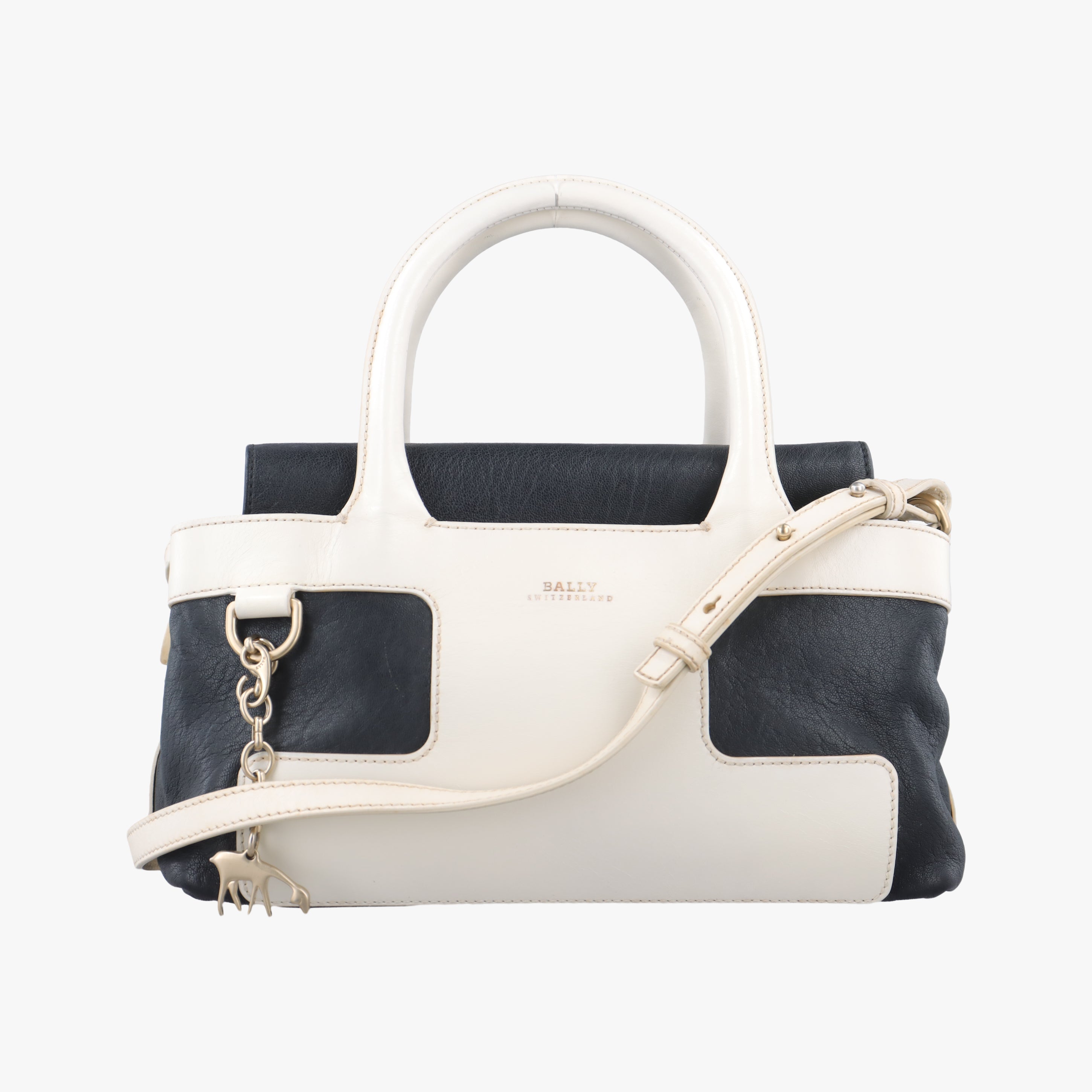 Pre-owned Bally Medium Boston Golf Black x White leather  shoulderbag | stylenewstar