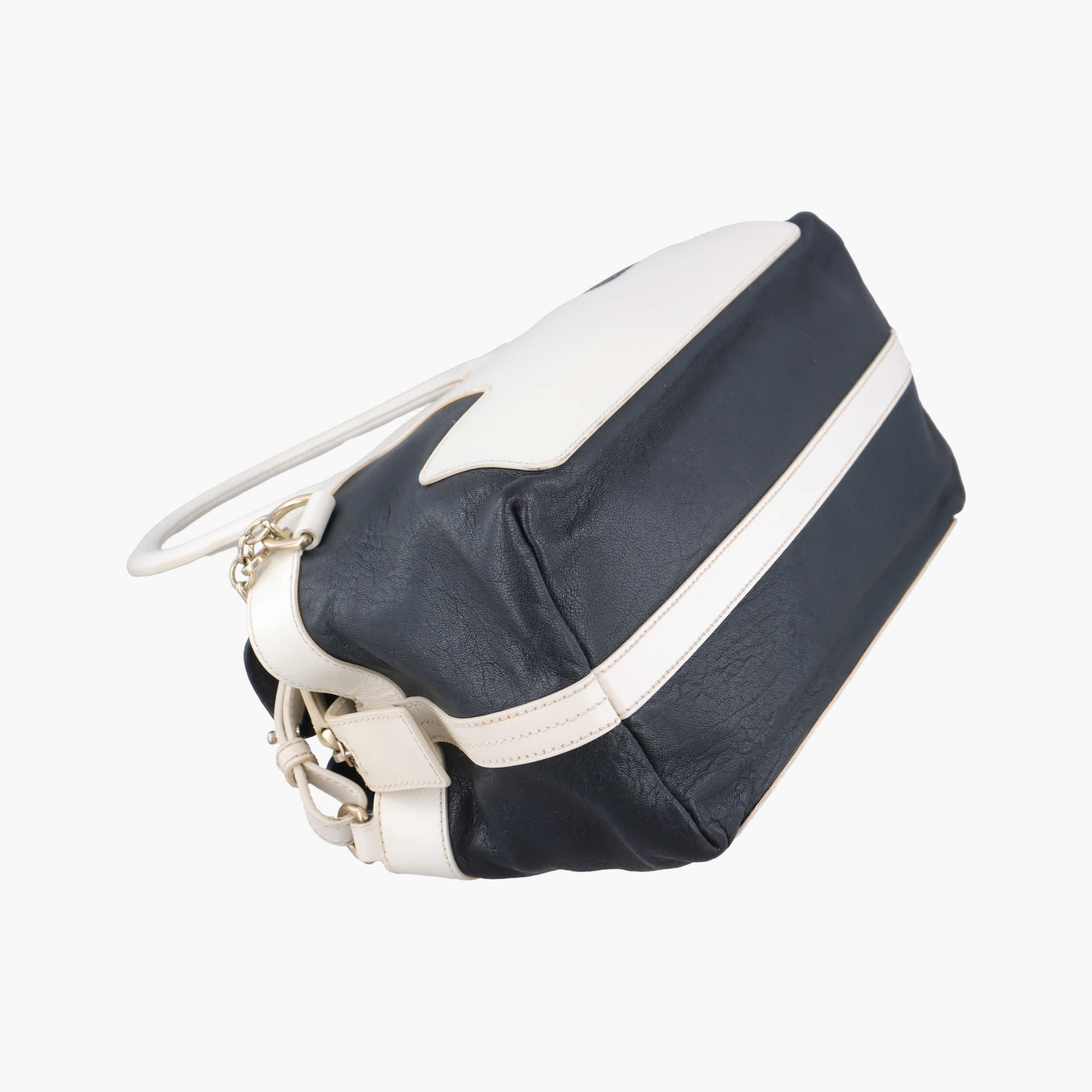 Pre-owned Bally Medium Boston Golf Black x White leather  shoulderbag | stylenewstar