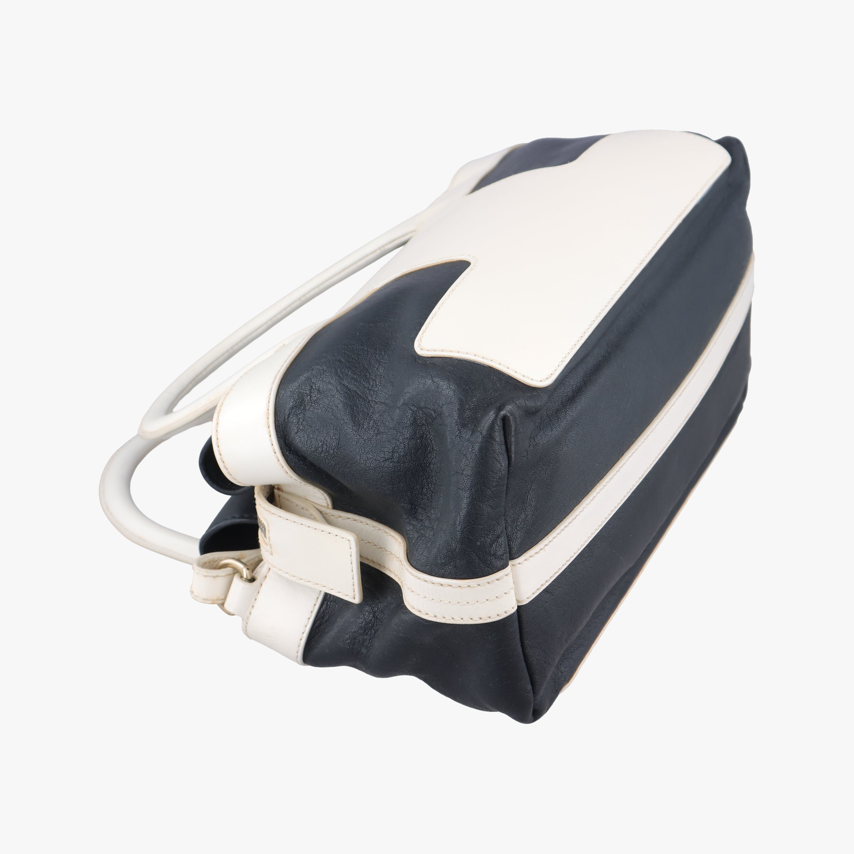 Pre-owned Bally Medium Boston Golf Black x White leather  shoulderbag | stylenewstar