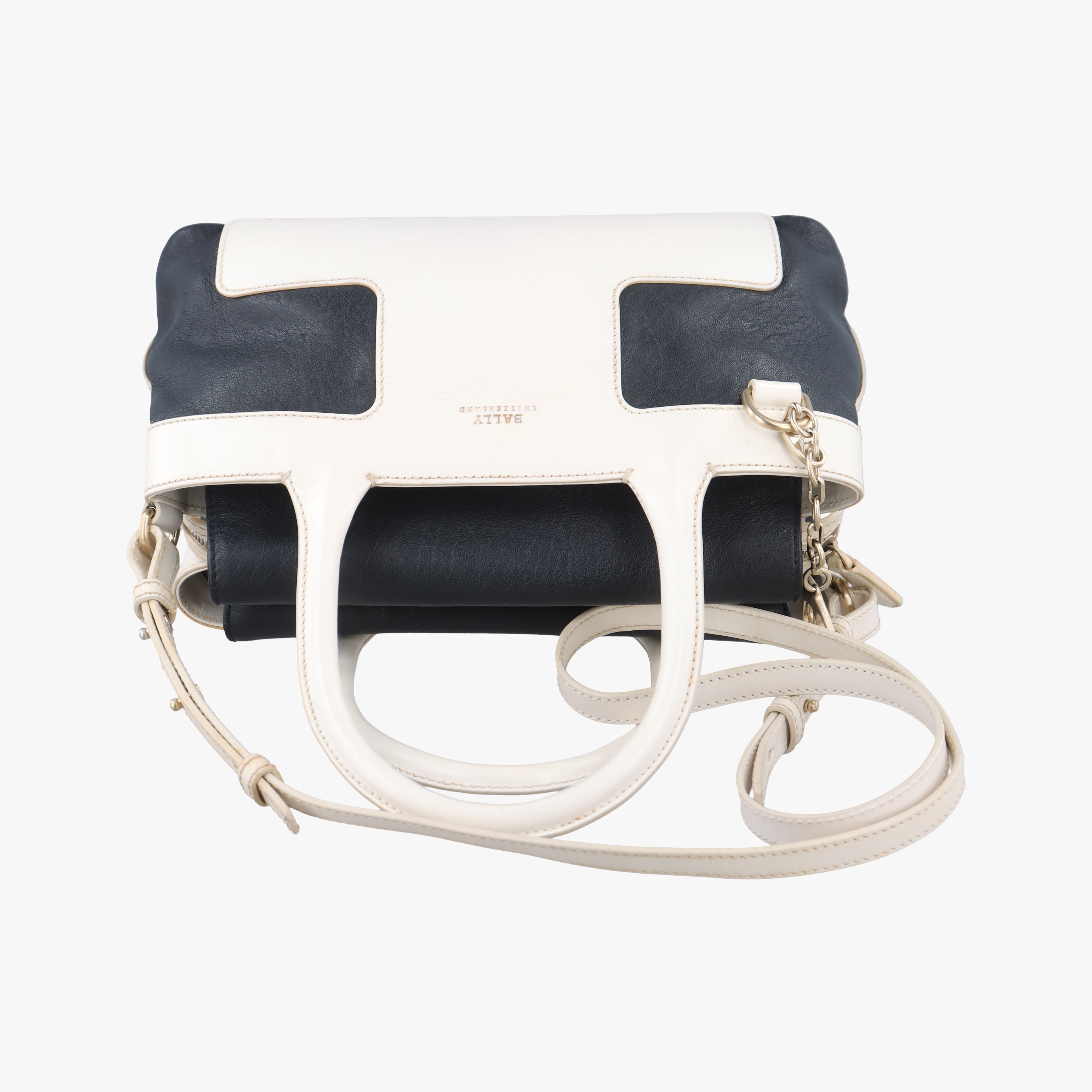 Pre-owned Bally Medium Boston Golf Black x White leather  shoulderbag | stylenewstar