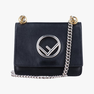 Pre-owned Fendi KAN I F Black Leather 8BT286 shoulderbag | stylenewstar