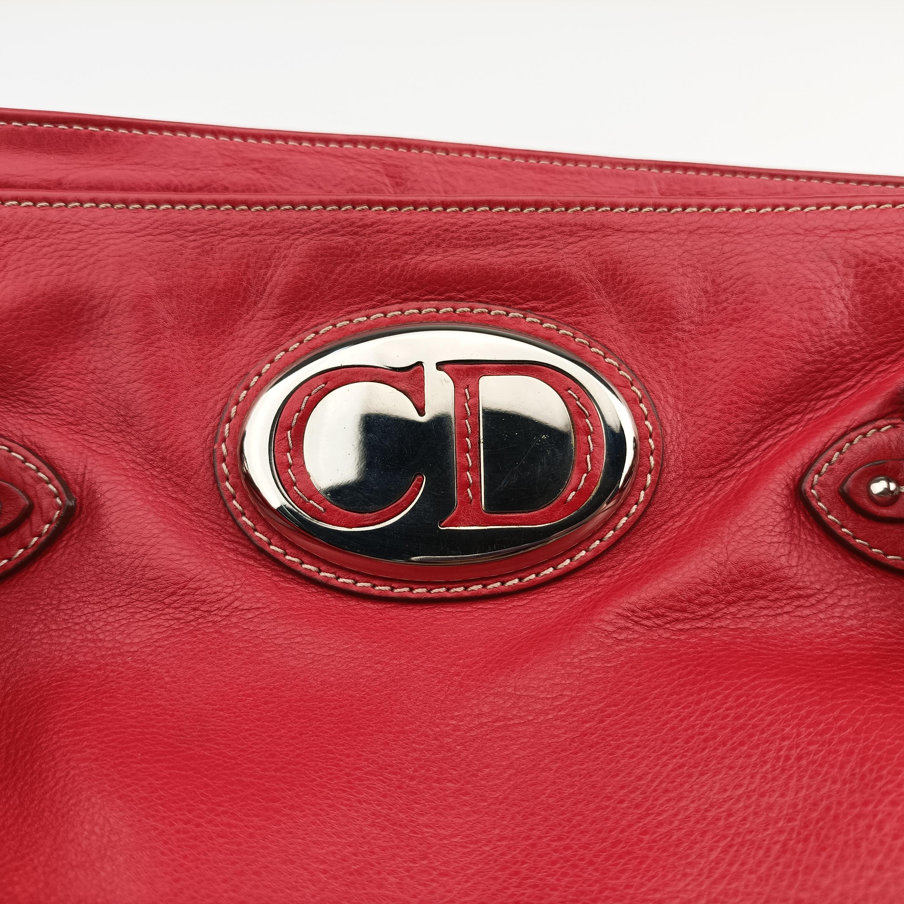 Pre-owned Christian Dior CD Logo Red Leather  handbag | stylenewstar