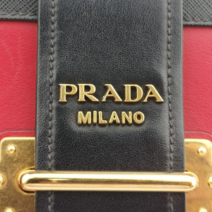 Pre-owned Prada Cahier Red x Black Leather 1BD045 shoulderbag | stylenewstar