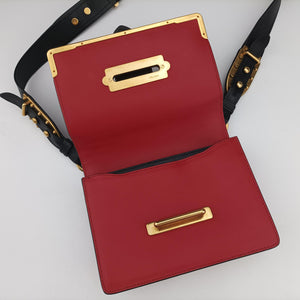 Pre-owned Prada Cahier Red x Black Leather 1BD045 shoulderbag | stylenewstar