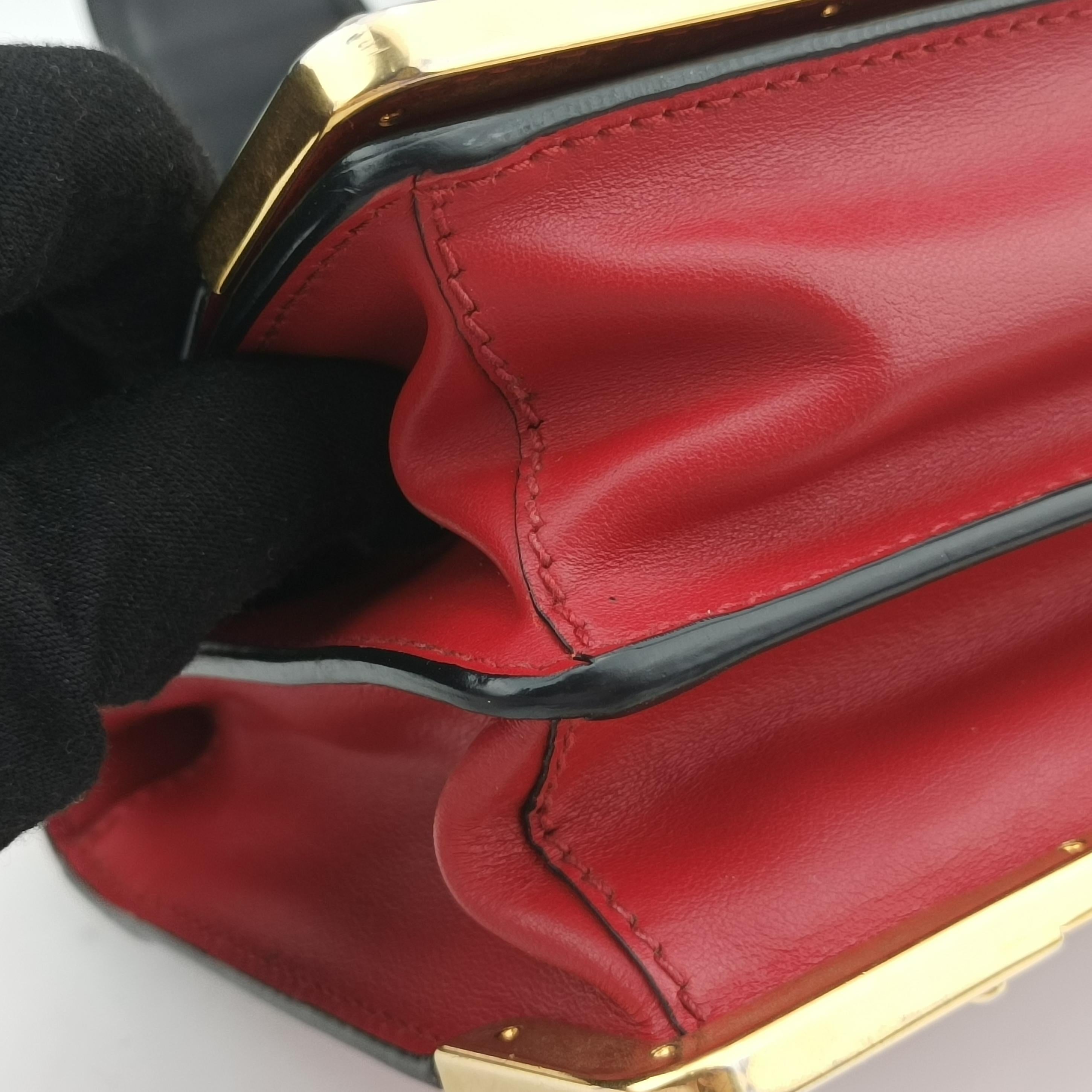 Pre-owned Prada Cahier Red x Black Leather 1BD045 shoulderbag | stylenewstar