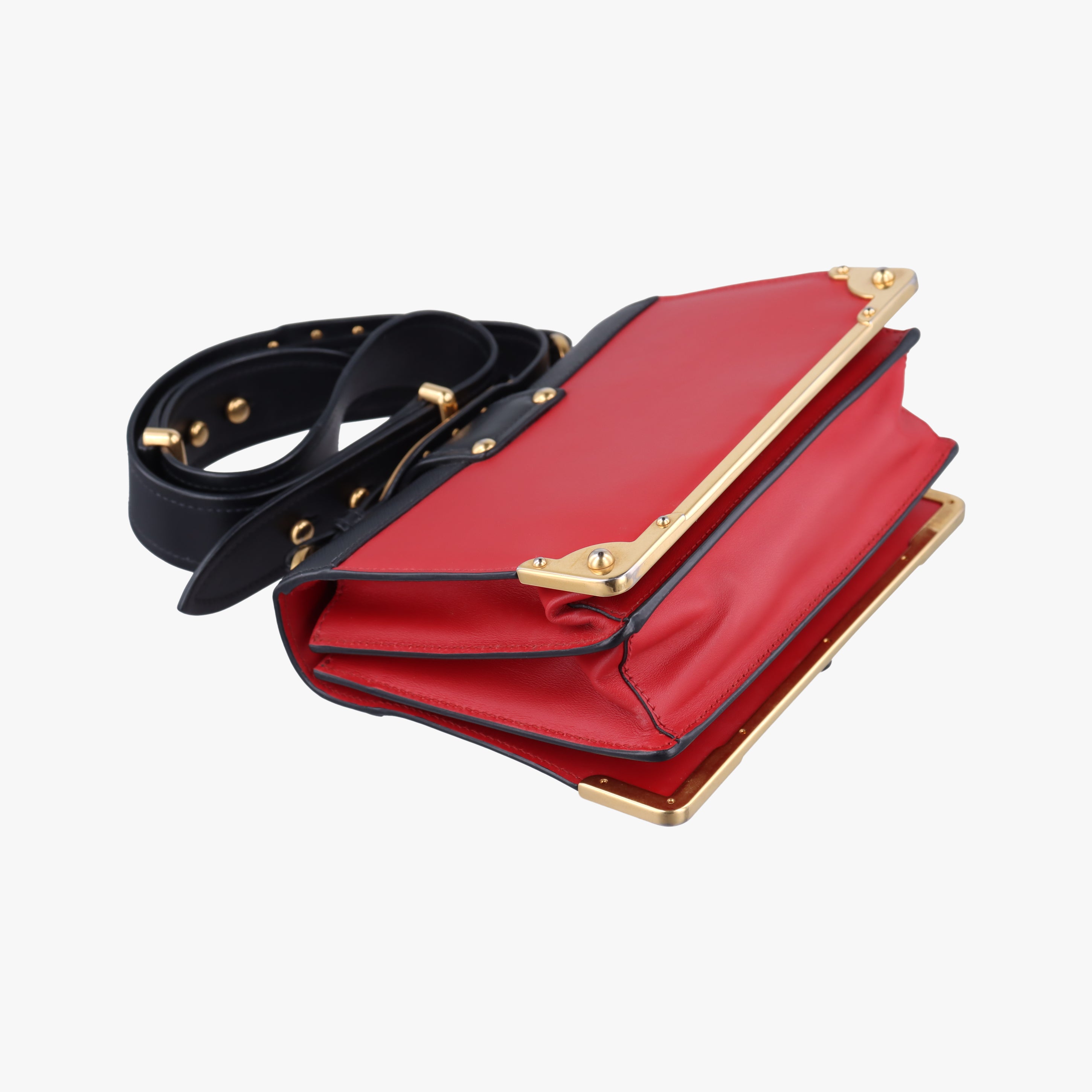 Pre-owned Prada Cahier Red x Black Leather 1BD045 shoulderbag | stylenewstar