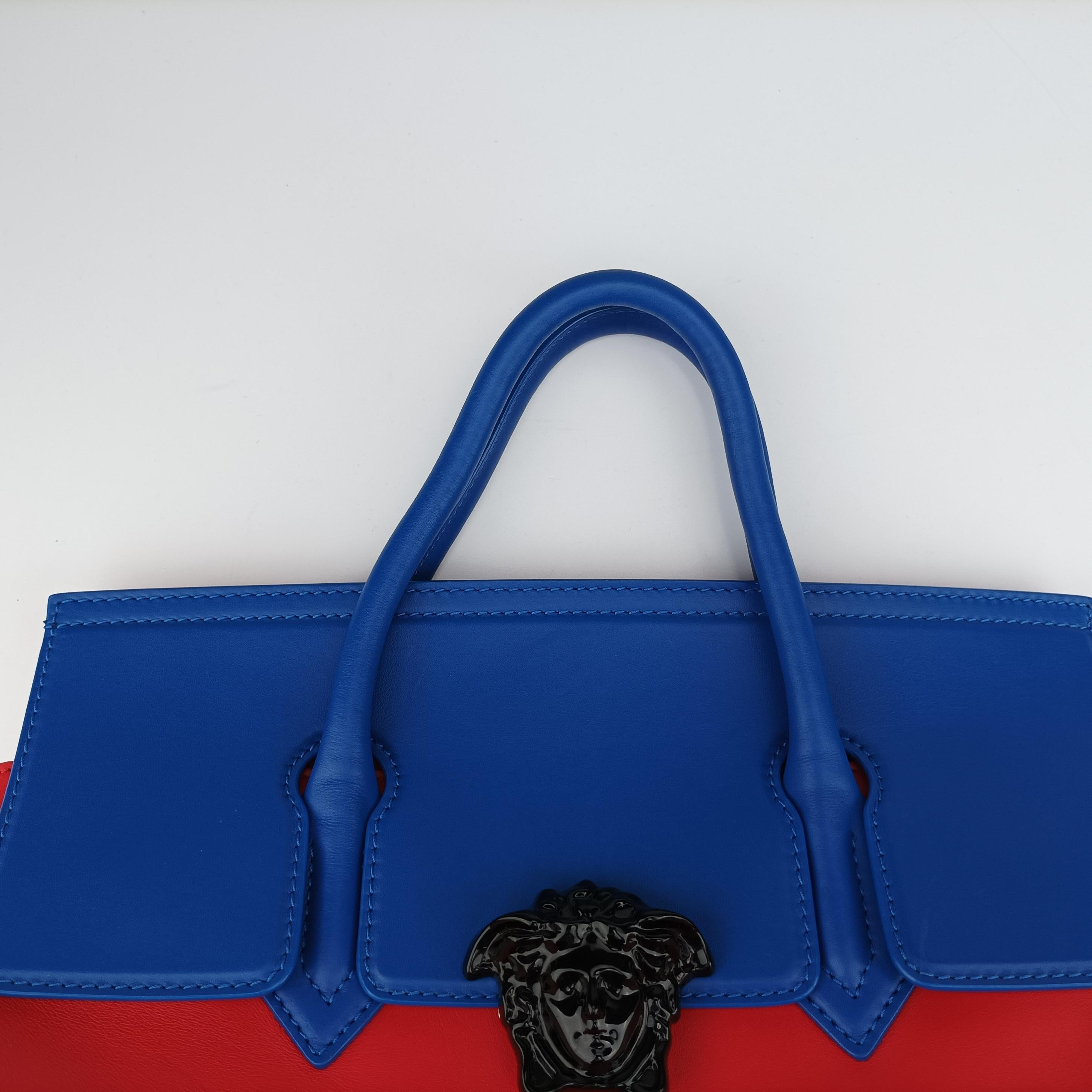 Pre-owned VERSACE Palazzo Empire Red x Blue x Black Leather  shoulderbag | stylenewstar
