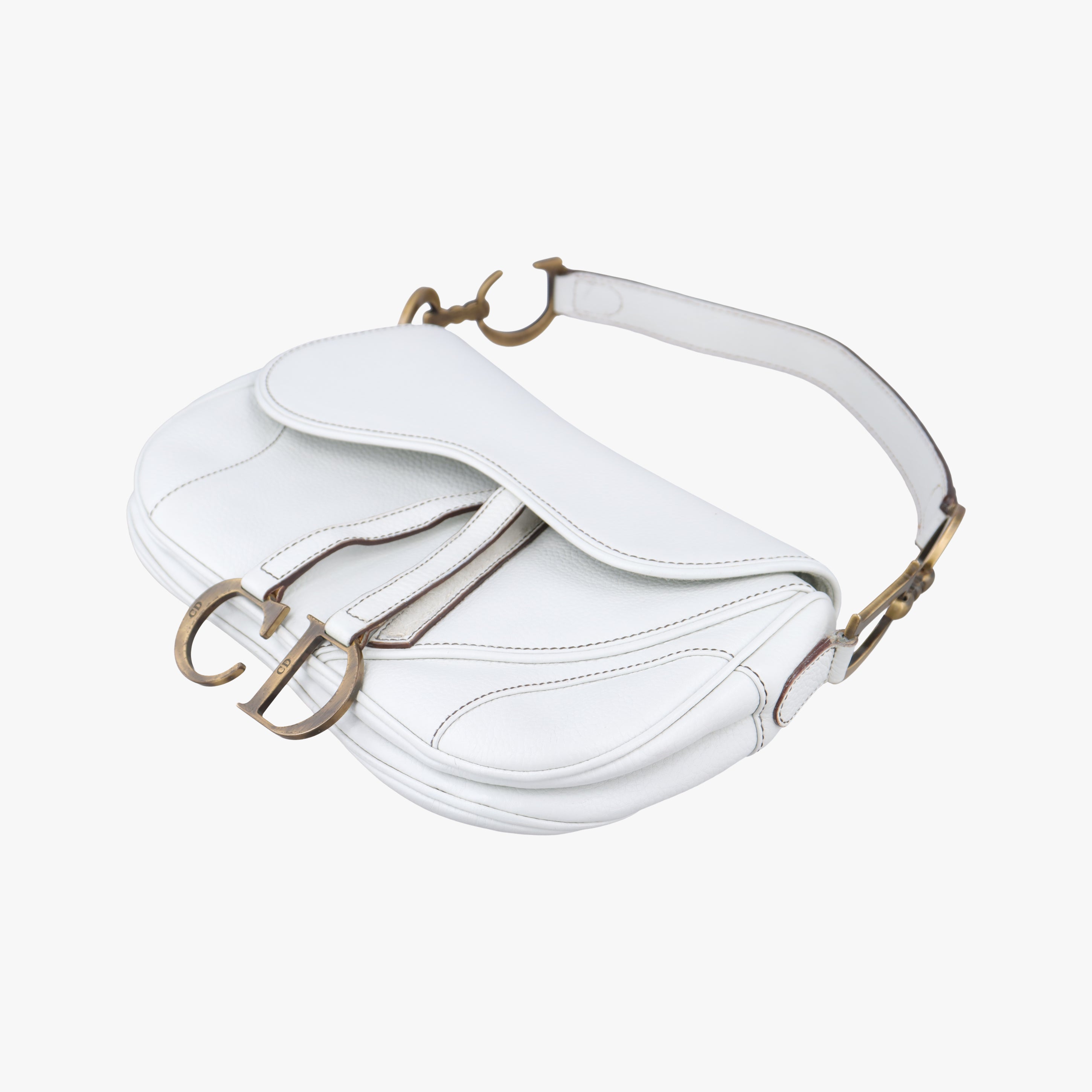 Pre-owned Christian Dior double saddle White Leather  handbag | stylenewstar