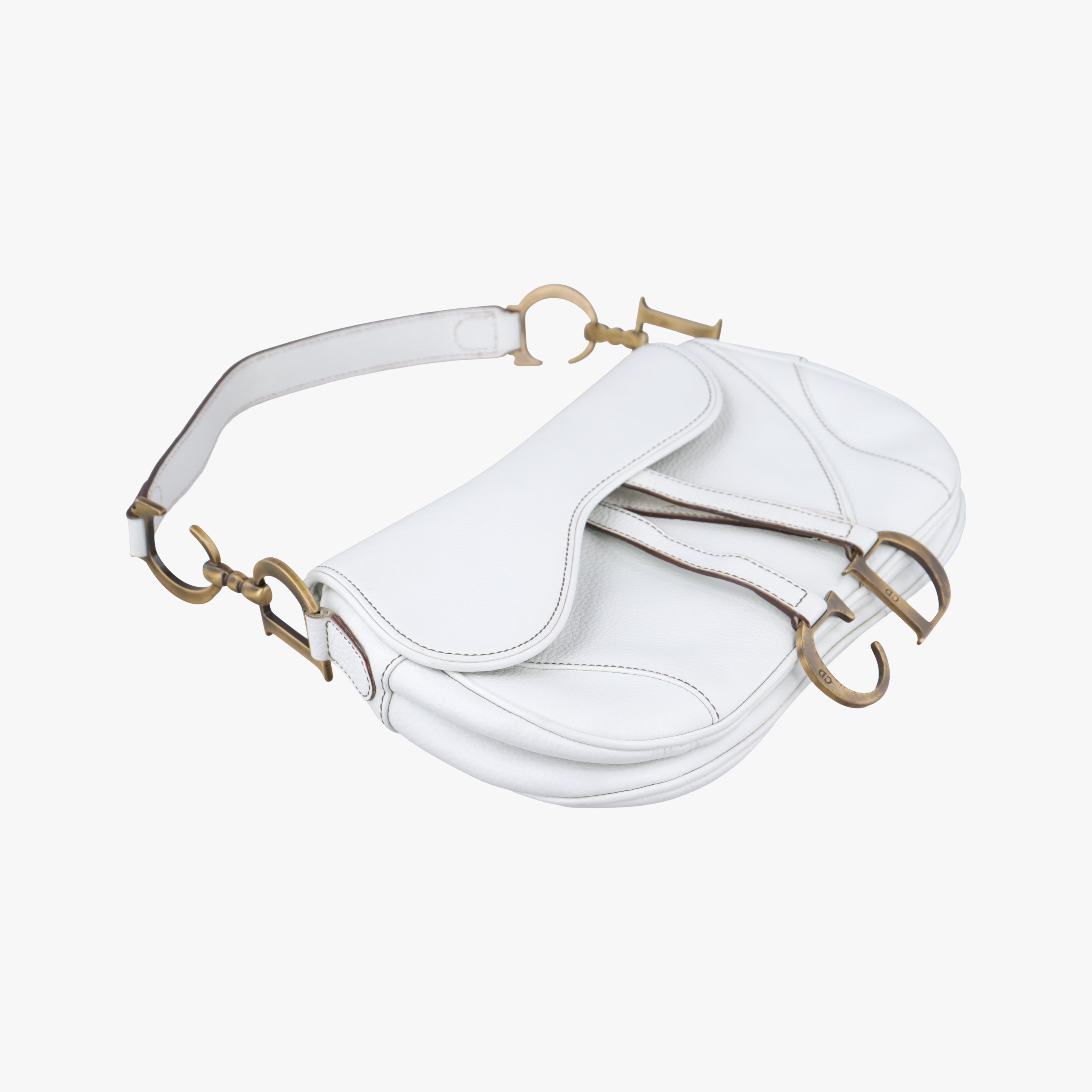 Pre-owned Christian Dior double saddle White Leather  handbag | stylenewstar