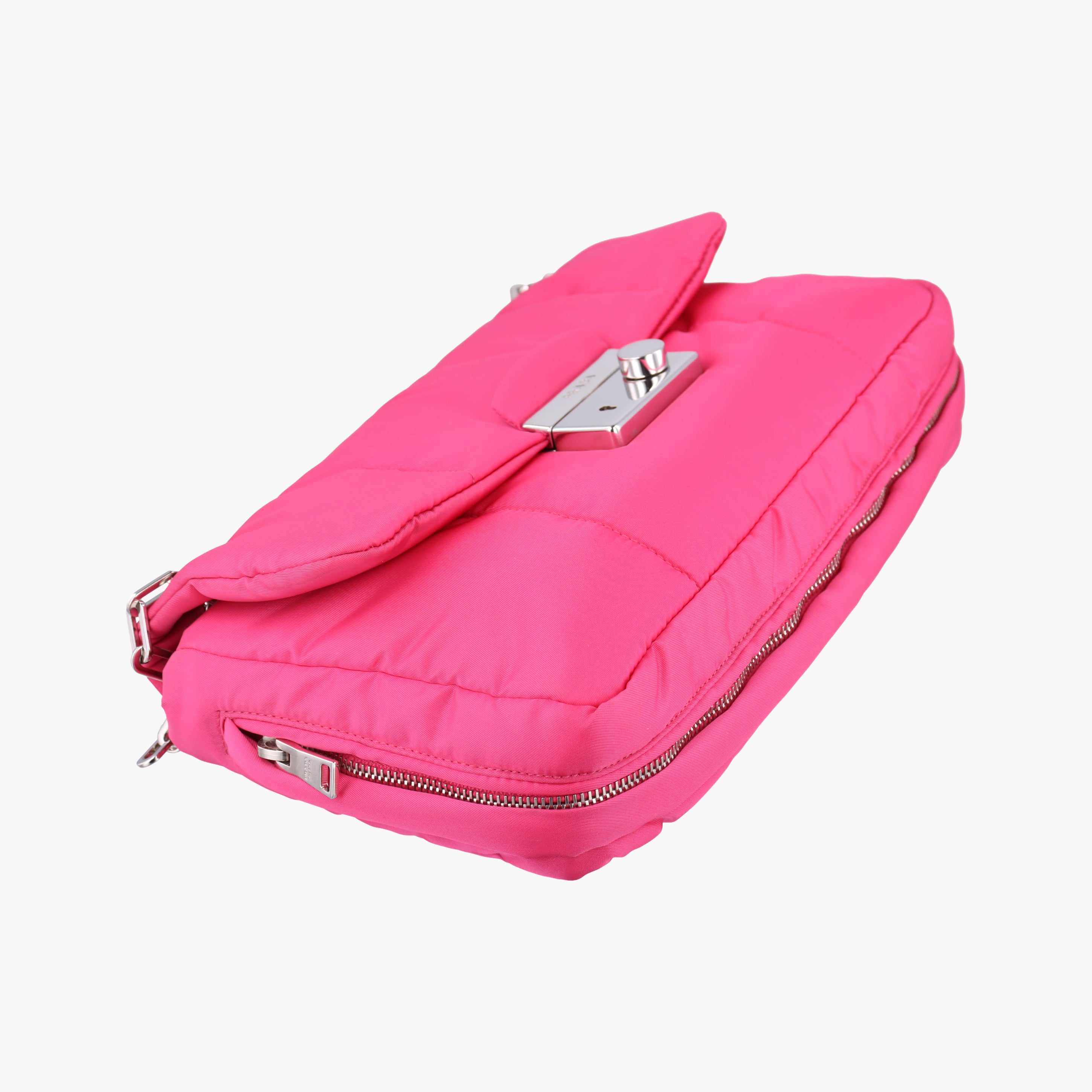 Pre-owned Prada Bomber Chain Rose silk  shoulderbag | stylenewstar