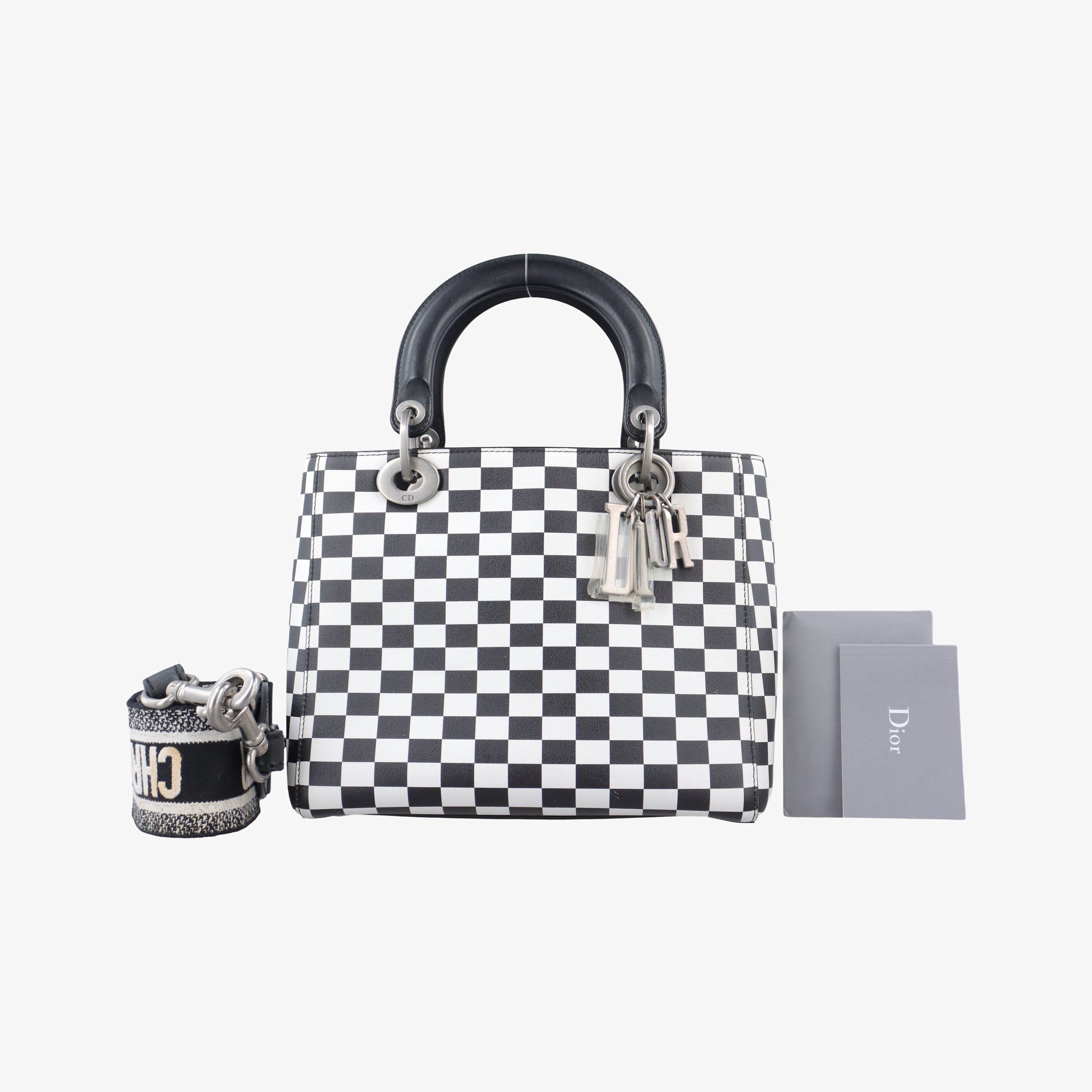 Pre-owned Christian Dior Lady Dior Black×White leather  shoulderbag | stylenewstar