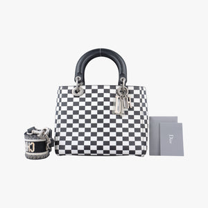 Pre-owned Christian Dior Lady Dior Black×White leather  shoulderbag | stylenewstar
