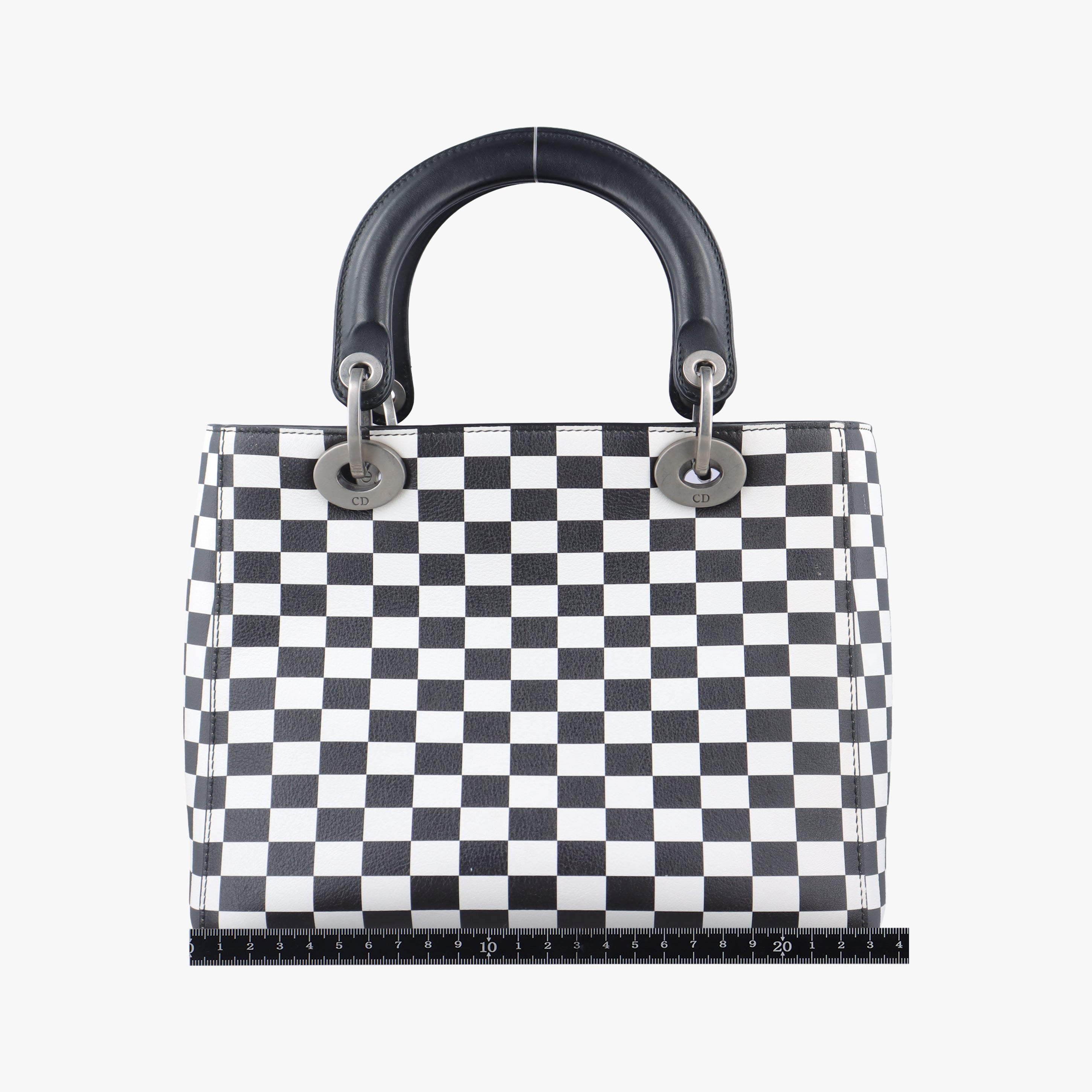 Pre-owned Christian Dior Lady Dior Black×White leather  shoulderbag | stylenewstar