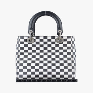Pre-owned Christian Dior Lady Dior Black×White leather  shoulderbag | stylenewstar