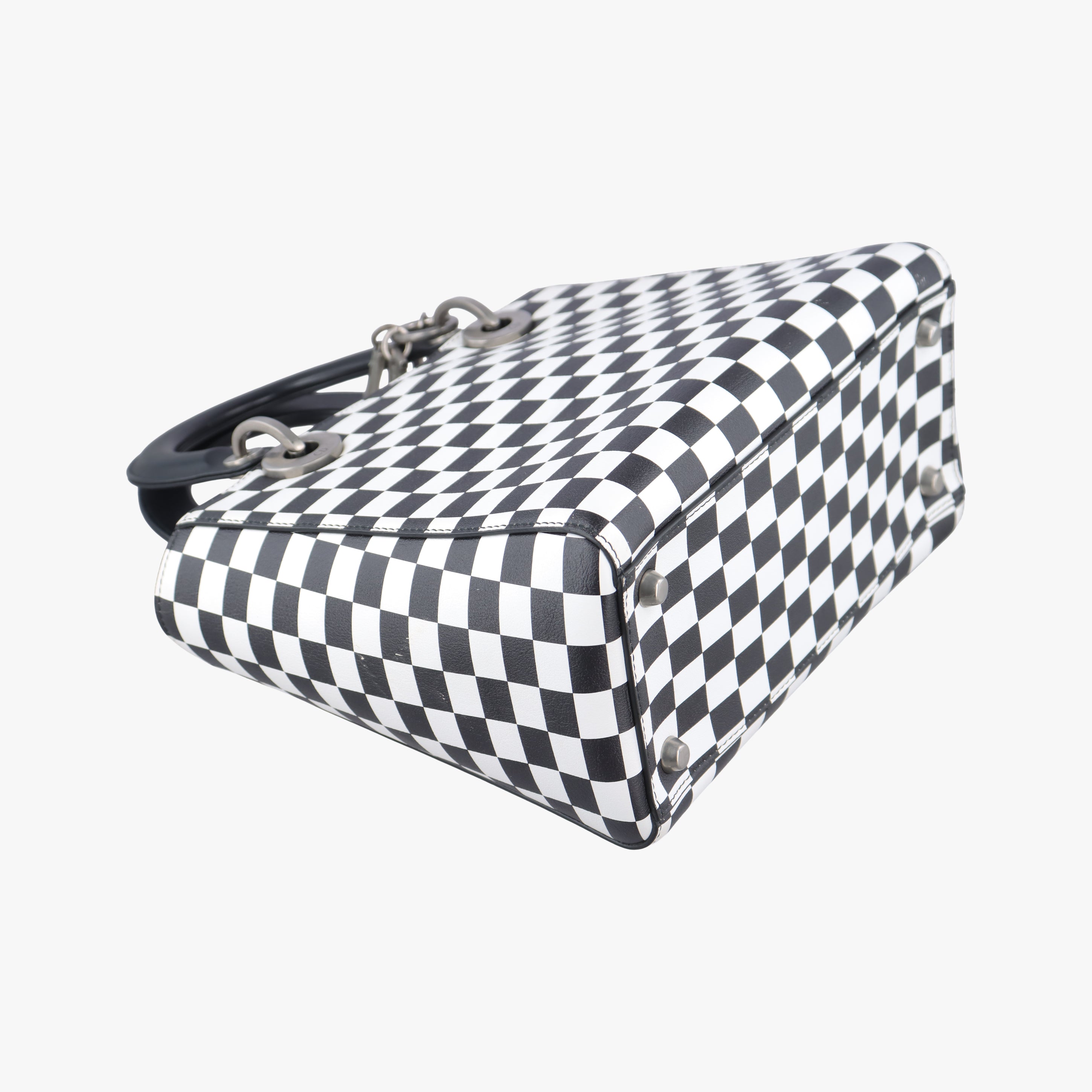 Pre-owned Christian Dior Lady Dior Black×White leather  shoulderbag | stylenewstar