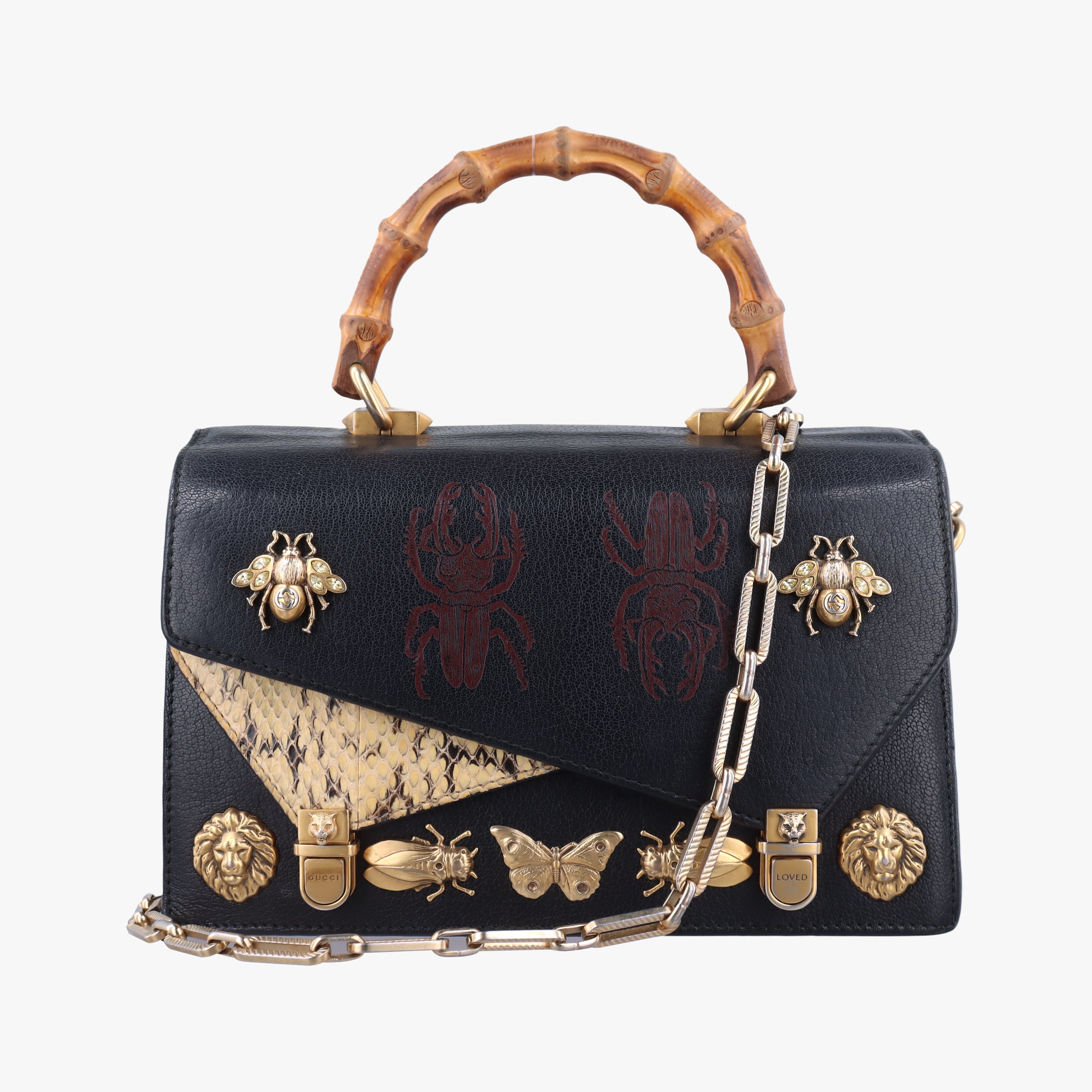 Pre-owned Gucci Ottilia Black×Multicolour Leather×snakeskin 488715 shoulderbag | stylenewstar