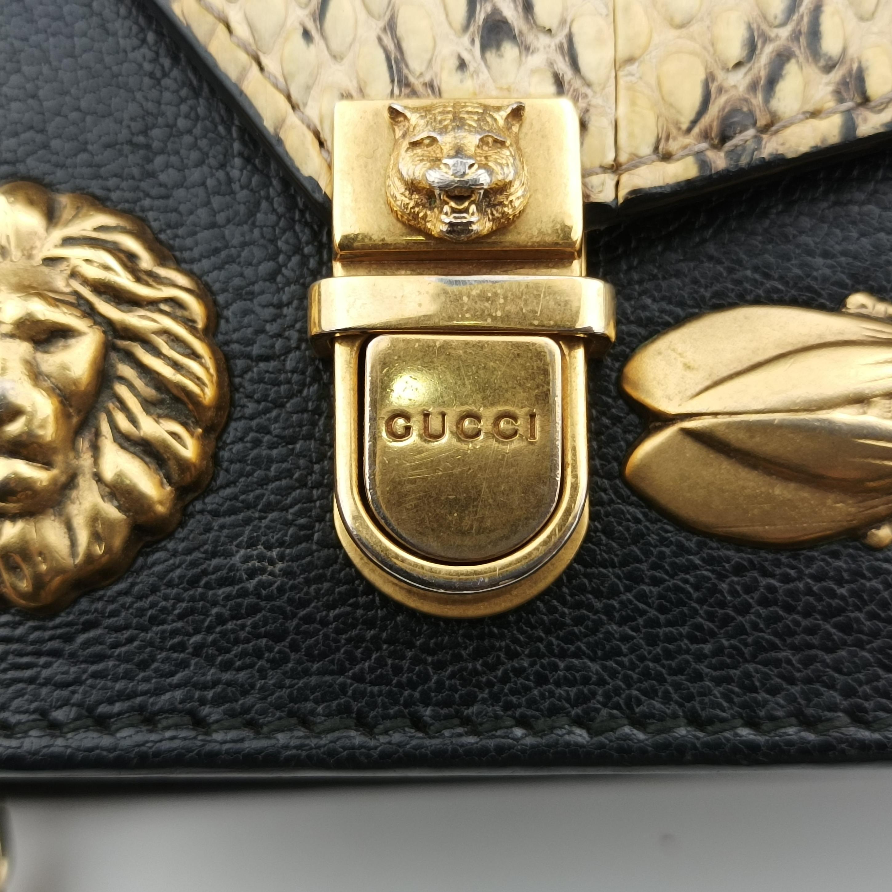 Pre-owned Gucci Ottilia Black×Multicolour Leather×snakeskin 488715 shoulderbag | stylenewstar