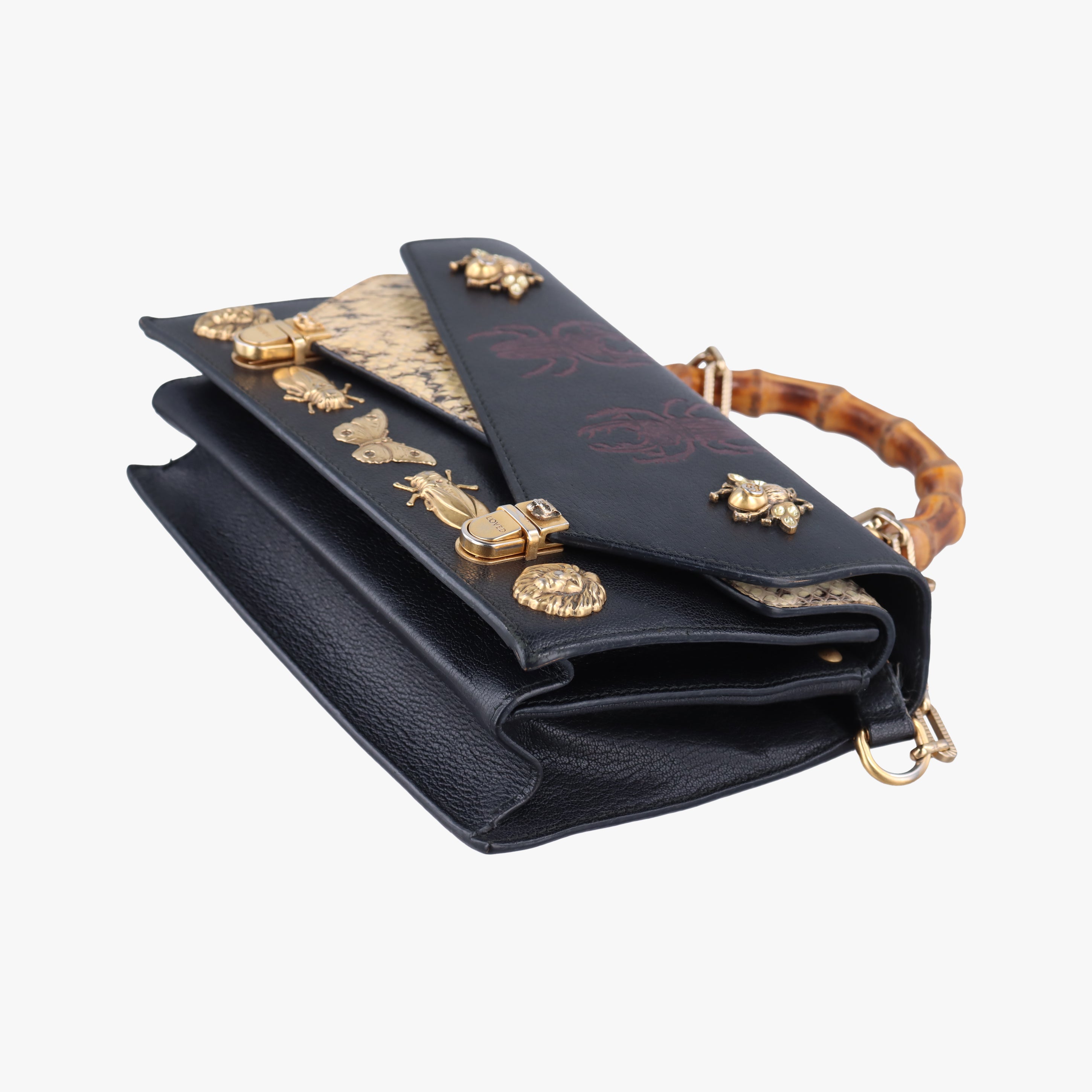 Pre-owned Gucci Ottilia Black×Multicolour Leather×snakeskin 488715 shoulderbag | stylenewstar