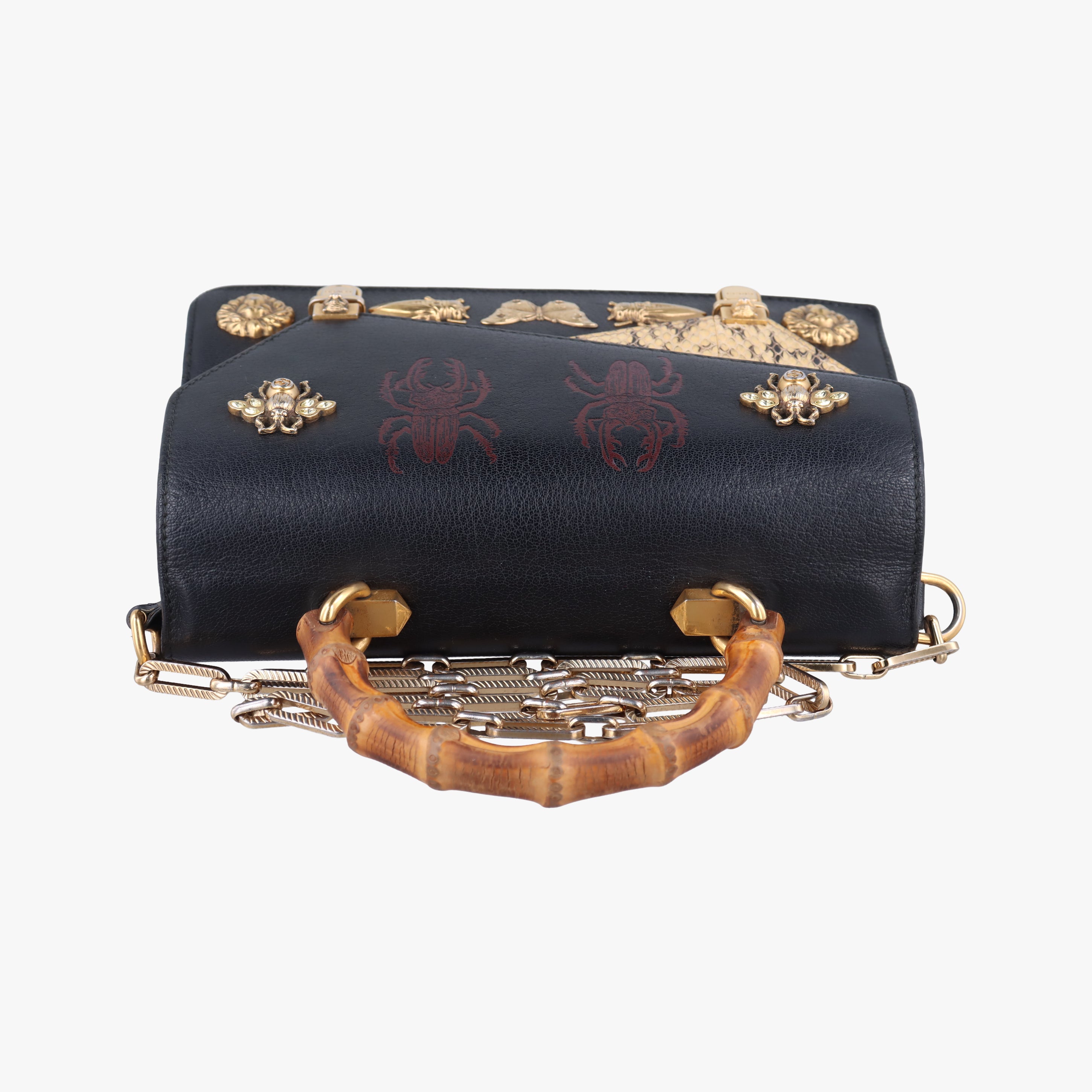 Pre-owned Gucci Ottilia Black×Multicolour Leather×snakeskin 488715 shoulderbag | stylenewstar