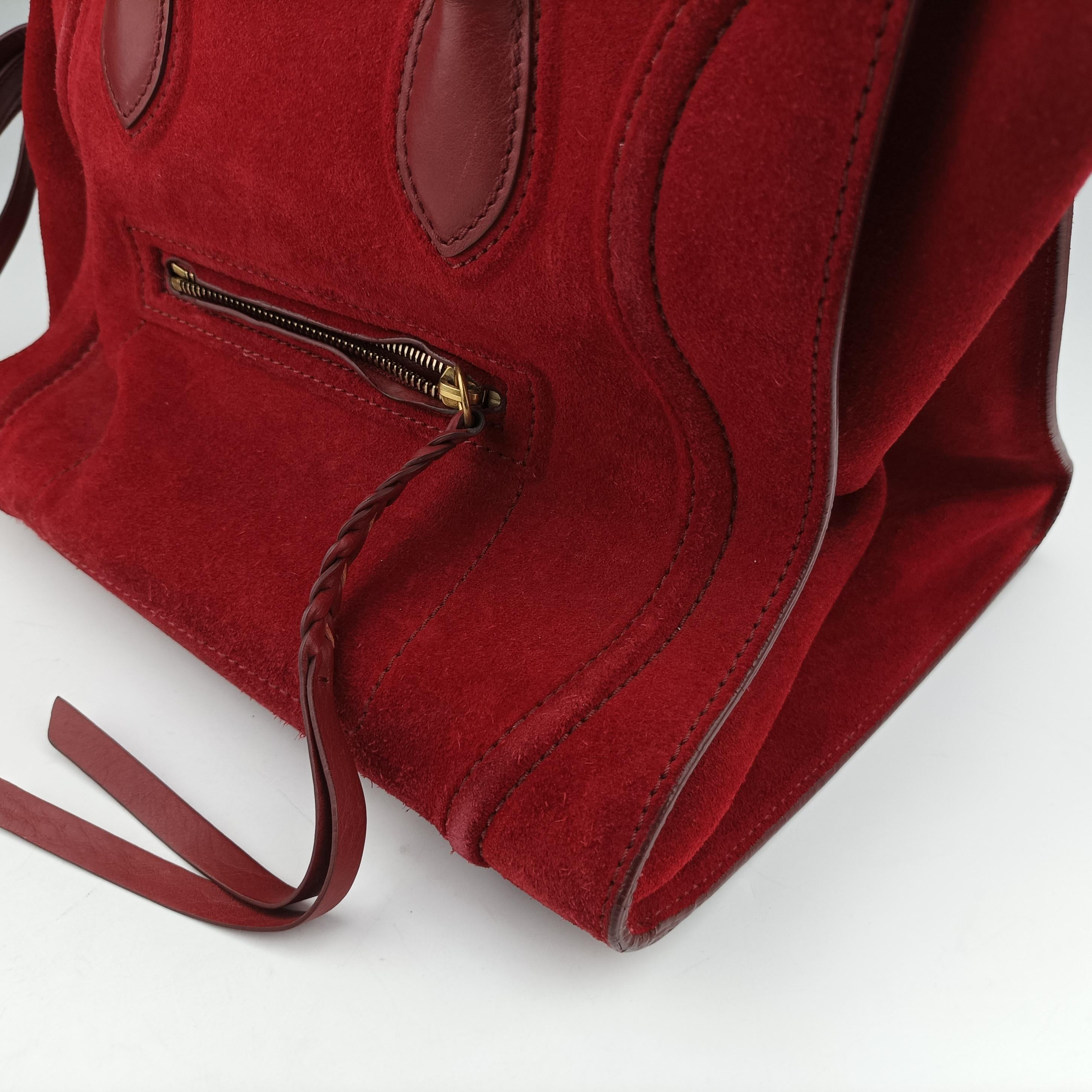 Pre-owned Celine Luggage Small Square Phantom Burgundy Suede  handbag | stylenewstar