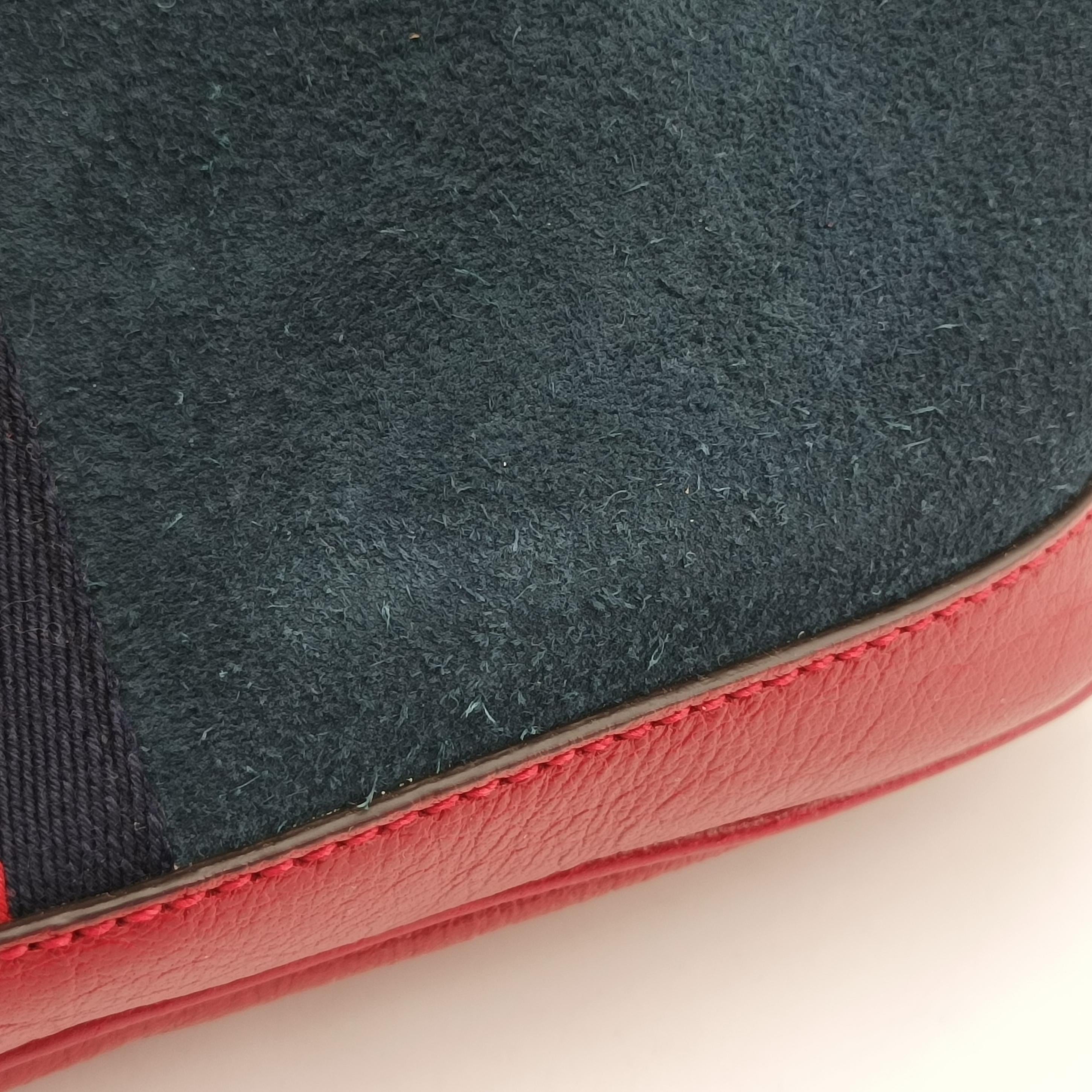 Pre-owned Gucci Rajah WEB Tiger Bucket Navy×red Suede x leather 553961 shoulderbag | stylenewstar