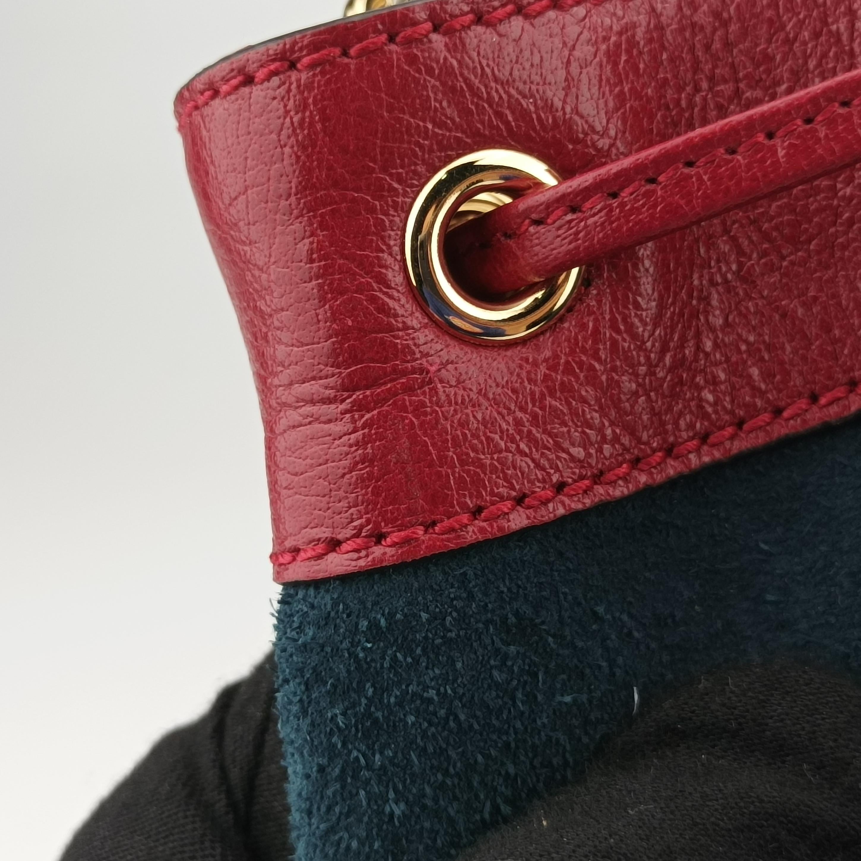 Pre-owned Gucci Rajah WEB Tiger Bucket Navy×red Suede x leather 553961 shoulderbag | stylenewstar