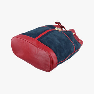 Pre-owned Gucci Rajah WEB Tiger Bucket Navy×red Suede x leather 553961 shoulderbag | stylenewstar