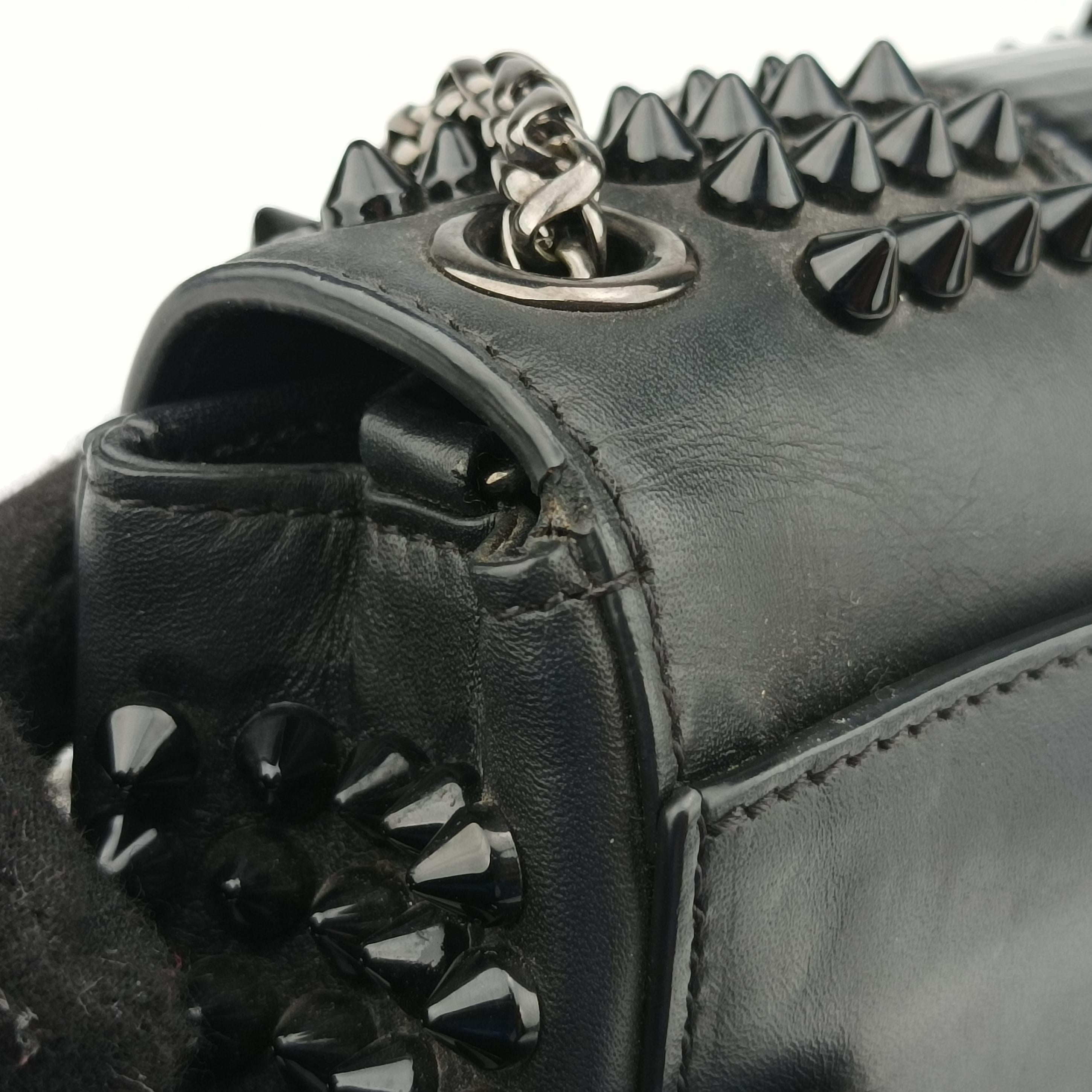 Secondhand Christian Louboutin Sweet Charity Scarabe Spike Black Leather  clutchbag | stylenewstar