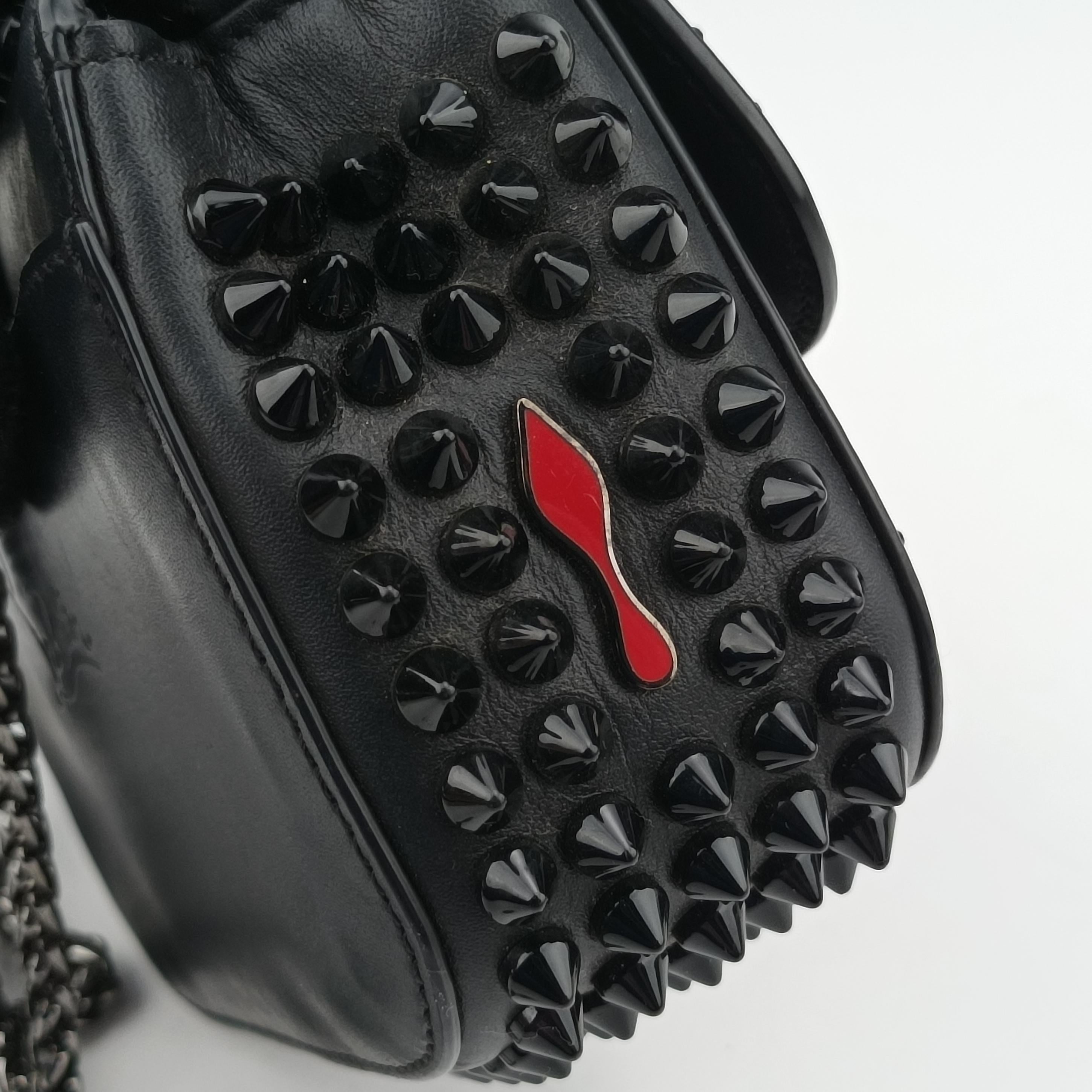 Secondhand Christian Louboutin Sweet Charity Scarabe Spike Black Leather  clutchbag | stylenewstar