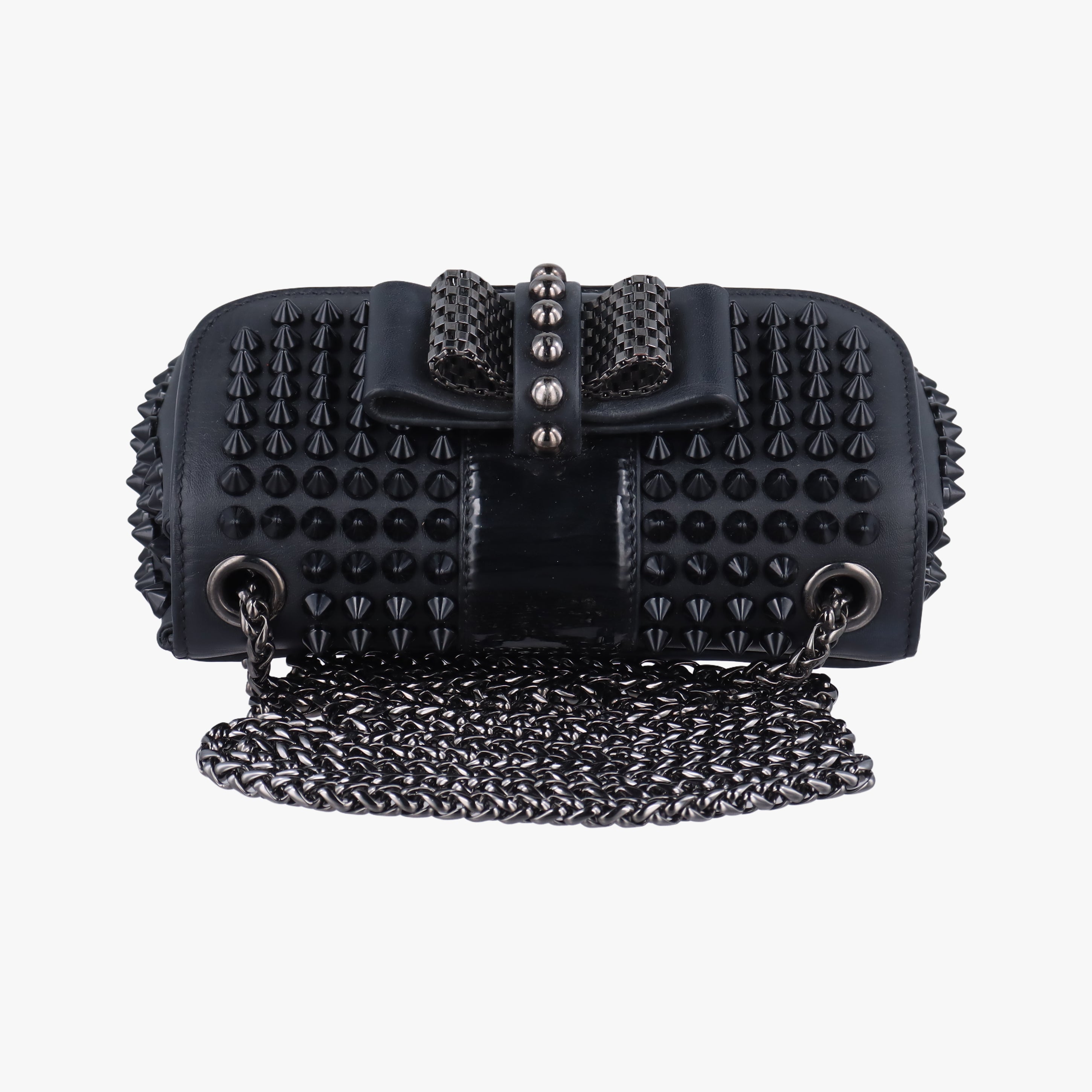 Secondhand Christian Louboutin Sweet Charity Scarabe Spike Black Leather  clutchbag | stylenewstar