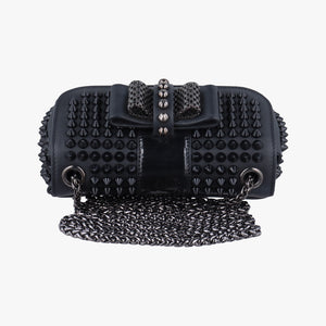 Secondhand Christian Louboutin Sweet Charity Scarabe Spike Black Leather  clutchbag | stylenewstar