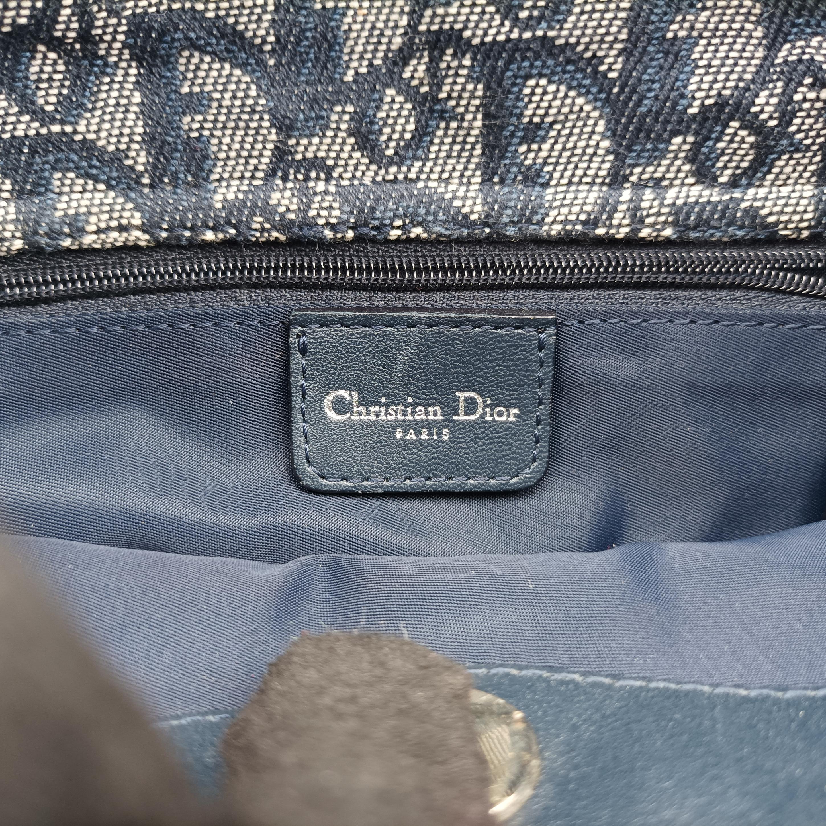 Secondhand Christian Dior Trotter D Charm Trimmed Diorissimo Pochette Navy × Ivory Jacquard × Leather  shoulderbag | stylenewstar