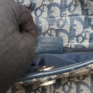 Secondhand Christian Dior Trotter D Charm Trimmed Diorissimo Pochette Navy × Ivory Jacquard × Leather  shoulderbag | stylenewstar