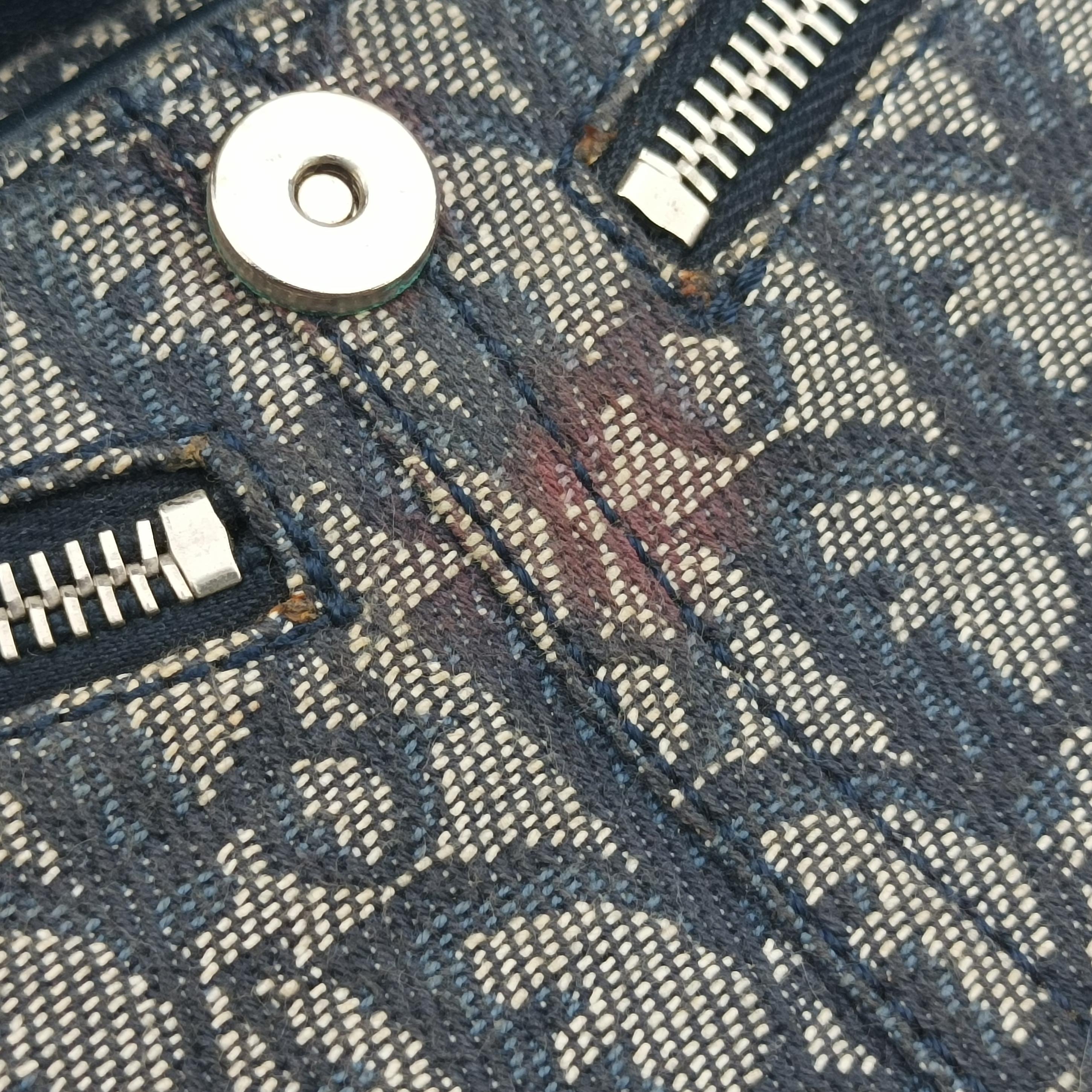 Secondhand Christian Dior Trotter D Charm Trimmed Diorissimo Pochette Navy × Ivory Jacquard × Leather  shoulderbag | stylenewstar