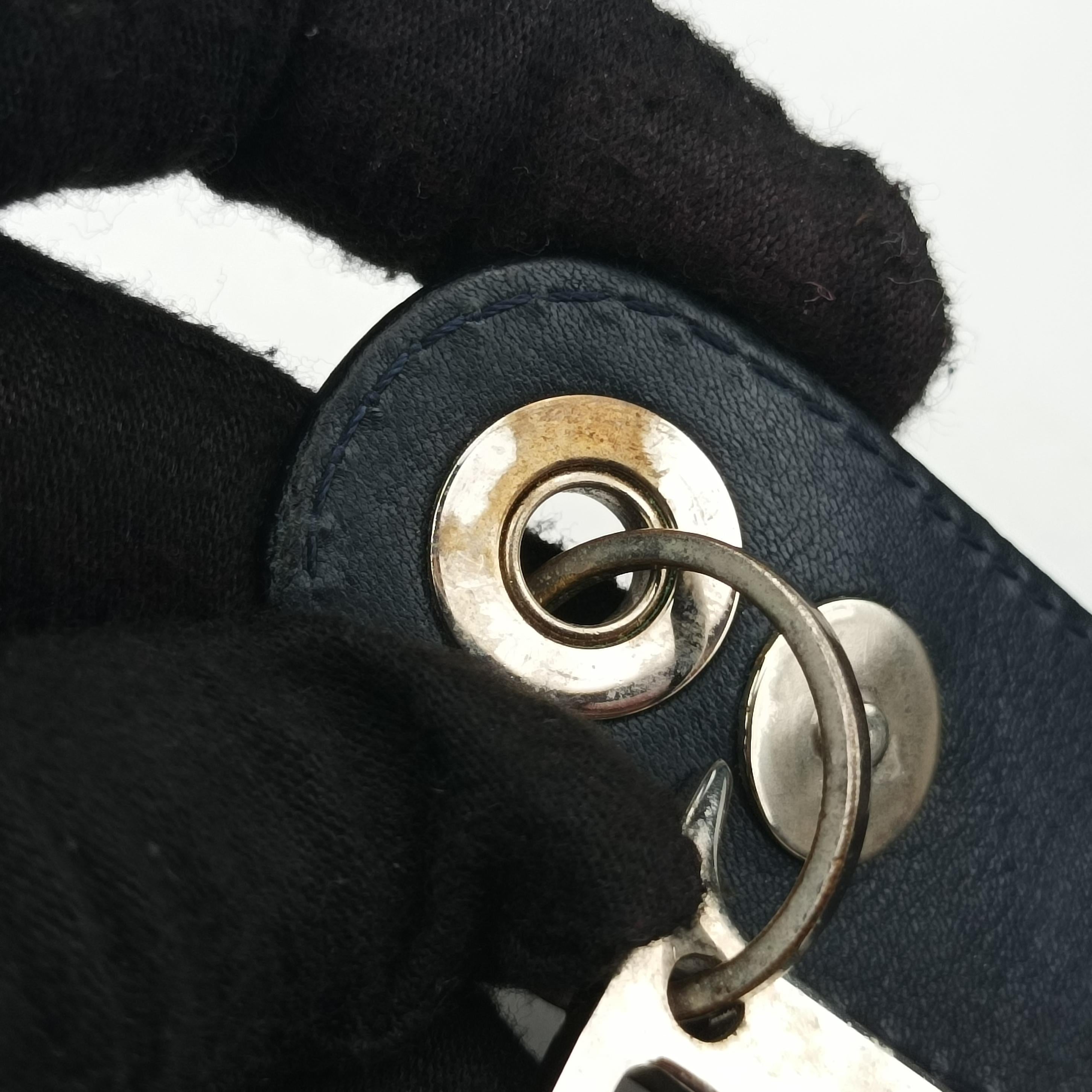 Secondhand Christian Dior Trotter D Charm Trimmed Diorissimo Pochette Navy × Ivory Jacquard × Leather  shoulderbag | stylenewstar